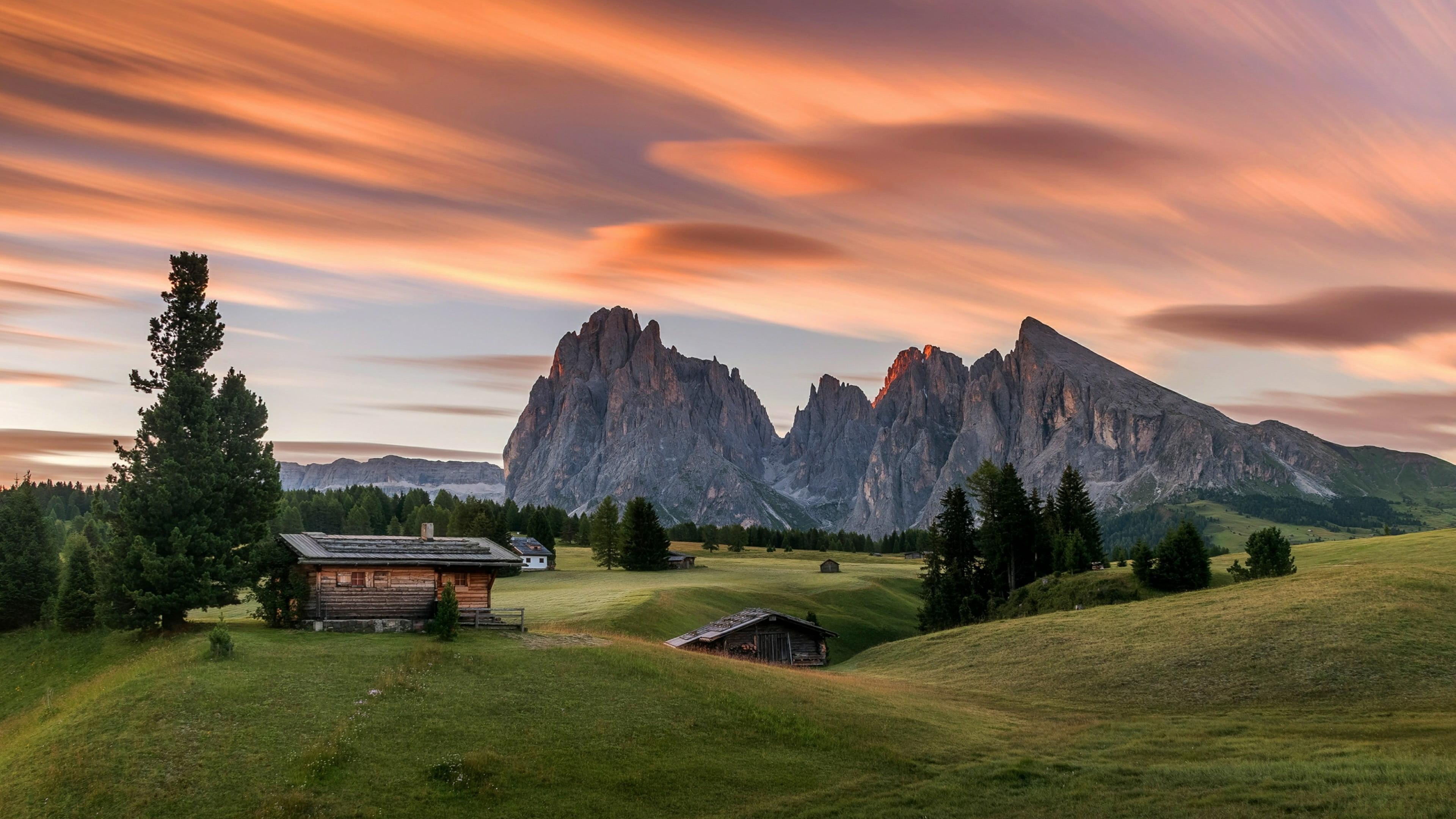 3840x2160 Alps, Houses, Mountain Village, Cabin, Log Cabin, Dolomites Wallpaper & Background Download