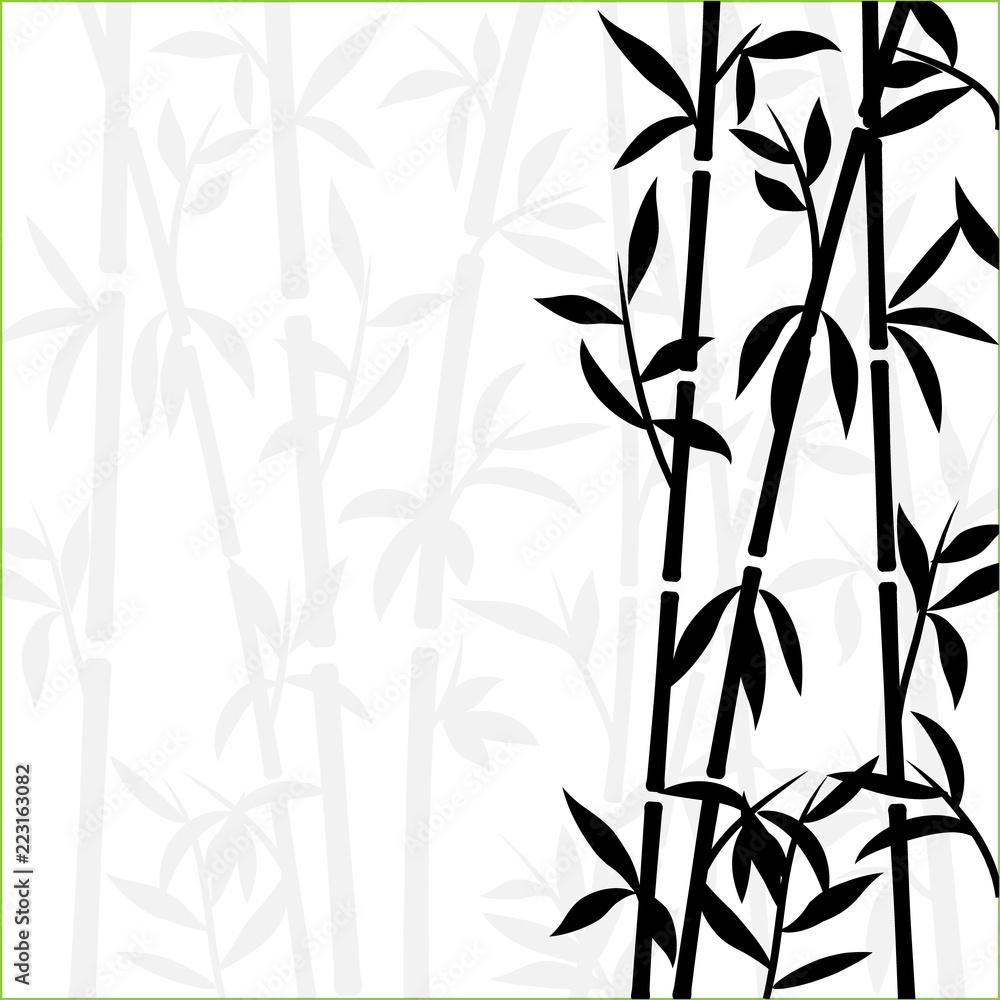 1000x1000 Bamboo background japanese asian plant wallpaper grass. Bamboo tree vector pattern black and white Stock Vector