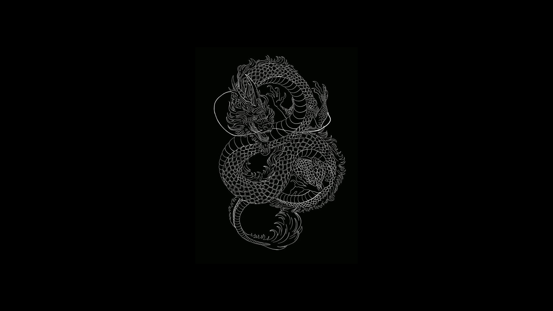 1920x1080 Black Minimalism Dragon Japanese Art Japan Wallpaper:1920x1080