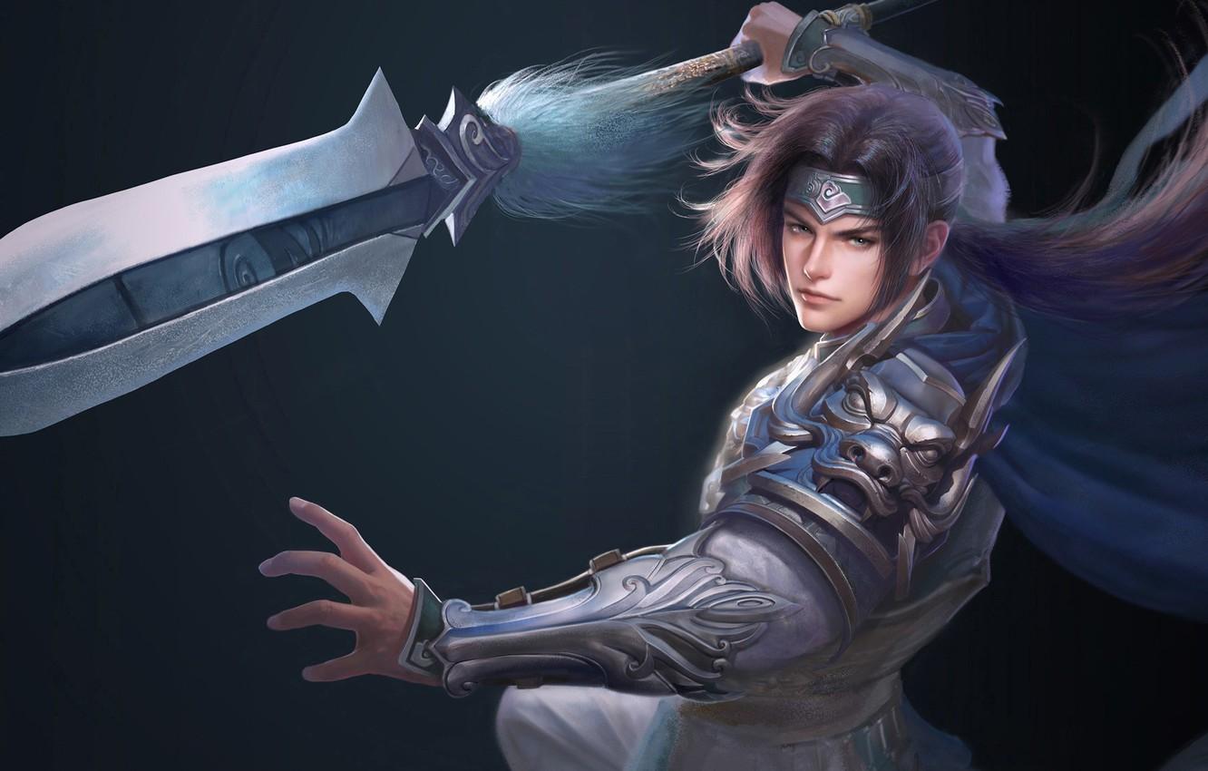 1332x850 Wallpaper weapons, sword, warrior, fantasy, art, Ruoxin Zhang, Zhao Yun image for desktop, section фантастика