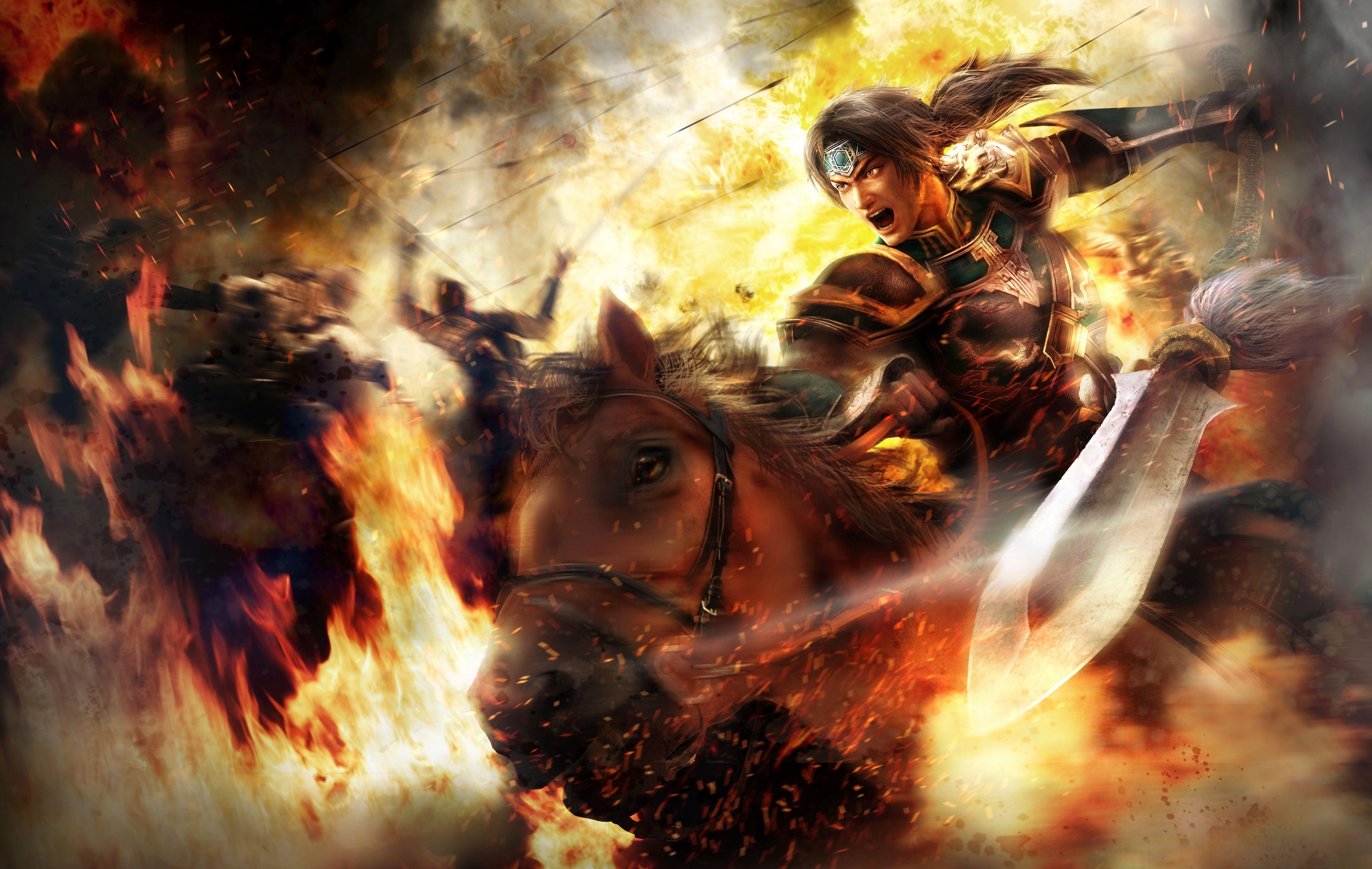 4800x3042 realistic, Dynasty Warriors, Zhao Yun, Warrior, Horse, Video Games, Weapon, Fire Wallpaper HD / Desktop and Mobile Background