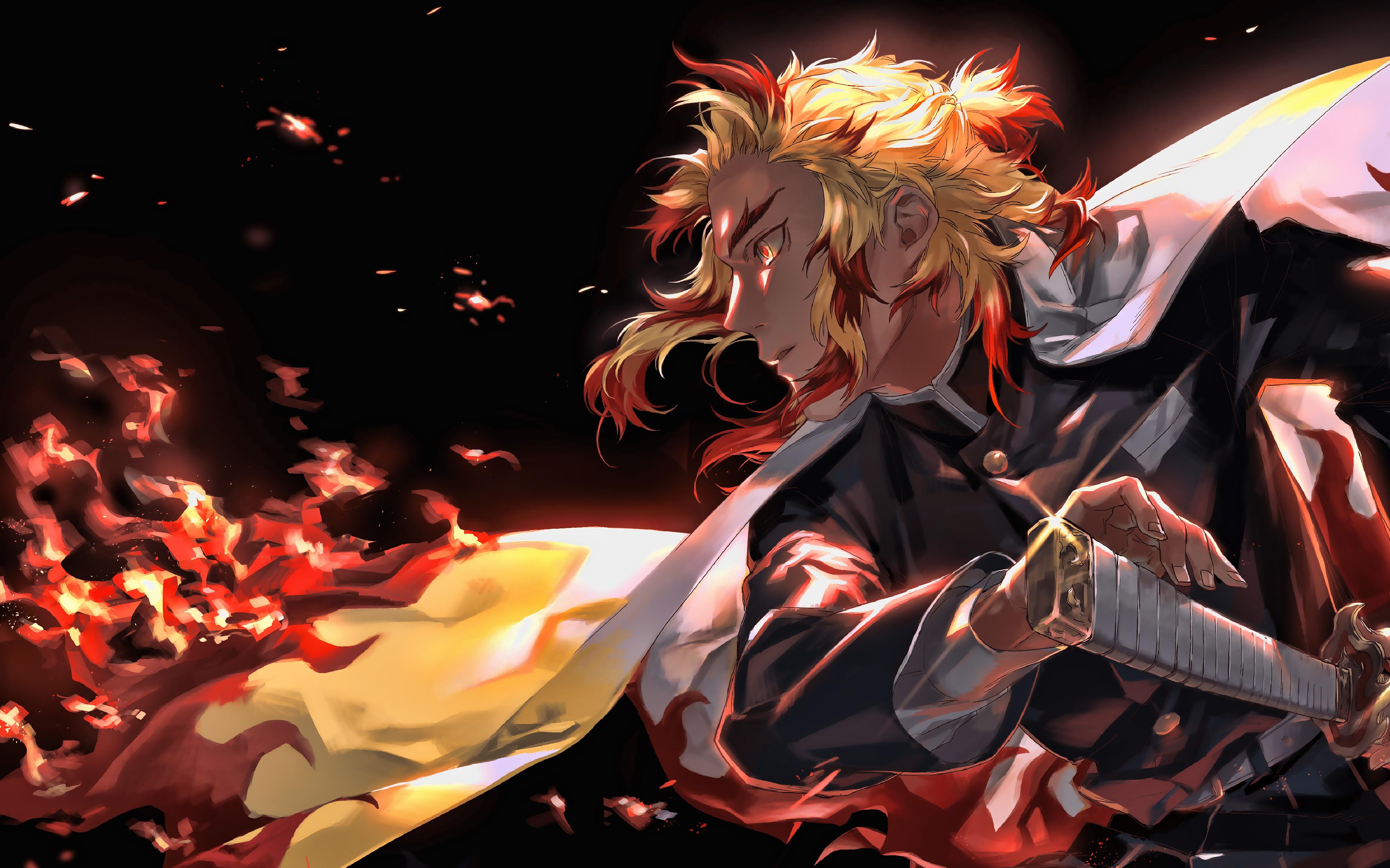 3840x2400 Download wallpaper 4k, Zenitsu Agatsuma, fire, Demon Hunter, Kimetsu no Yaiba, warrior, Demon Slayer, manga, katana, Zenitsu Agatsuma with sword for desktop with resolution 3840x2400. High Quality HD picture wallpaper