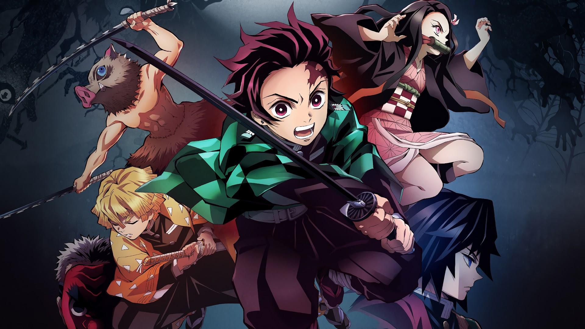 1920x1080 Kimetsu no Yaiba Tanjirou Nezuko Inosuke Zenitsu PC DeskK Wallpaper