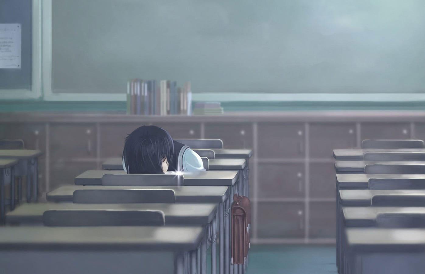 1396x900 Wallpaper Lofi Black Haired Anime Character Wallpaper, Anime Girl • Wallpaper For You