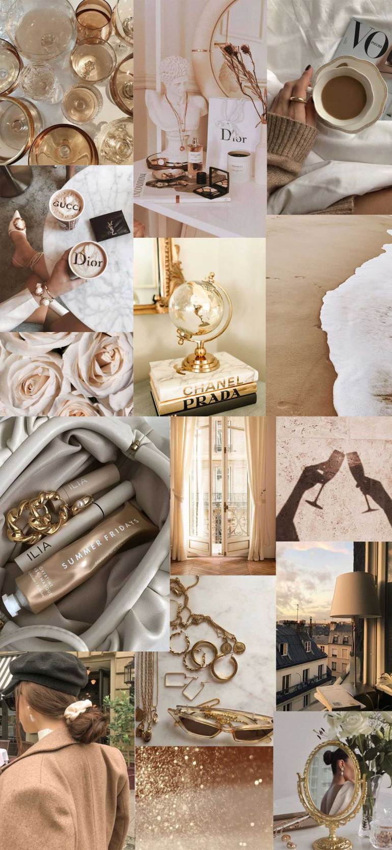 770x1666 Collage Wallpaper Ideas : Champagne Collage Wallpaper