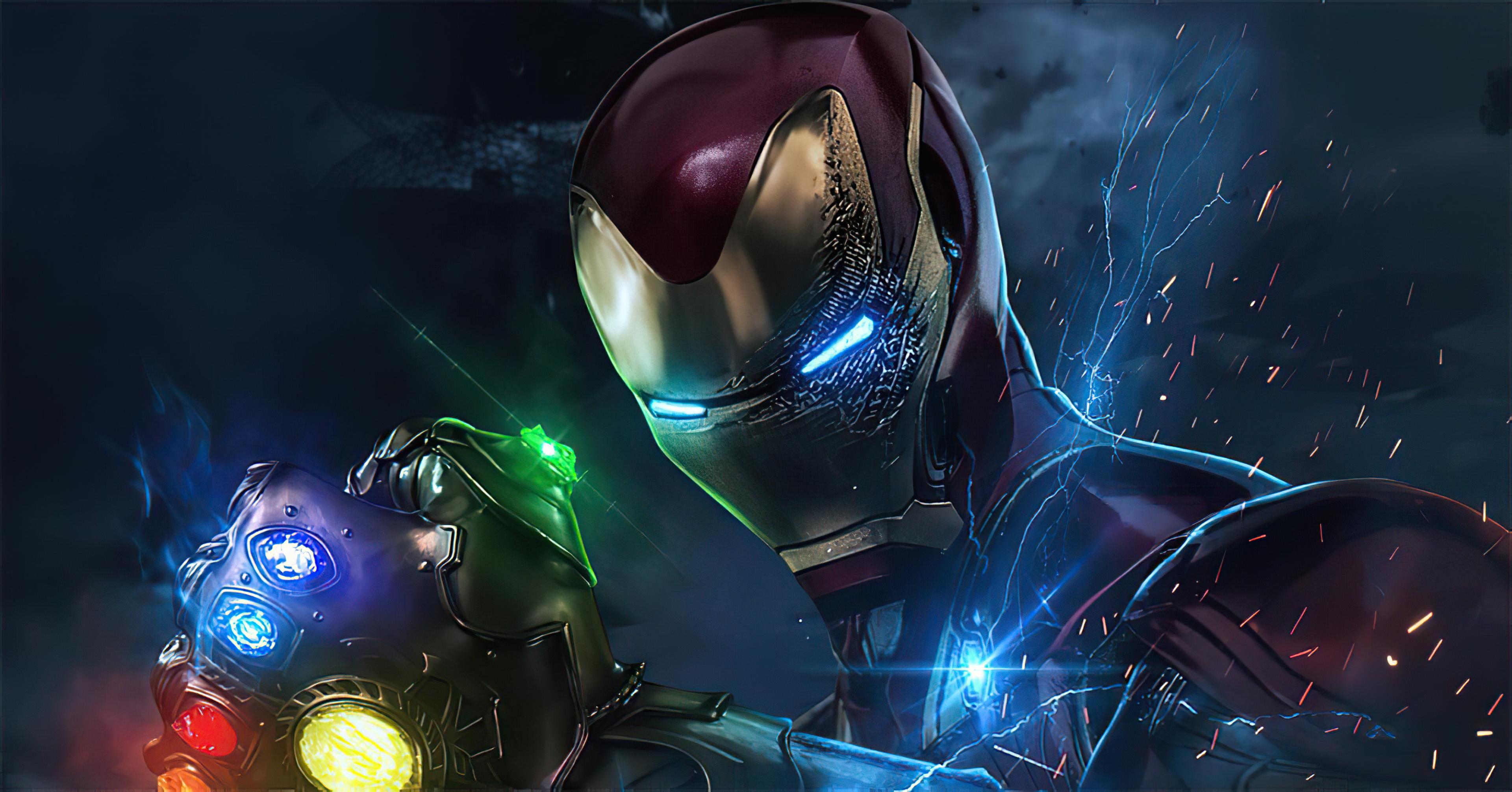 3840x2011 Iron Man Thanos Infinity Gauntlet, HD Superheroes, 4k Wallpaper, Image, Background, Photo and Picture