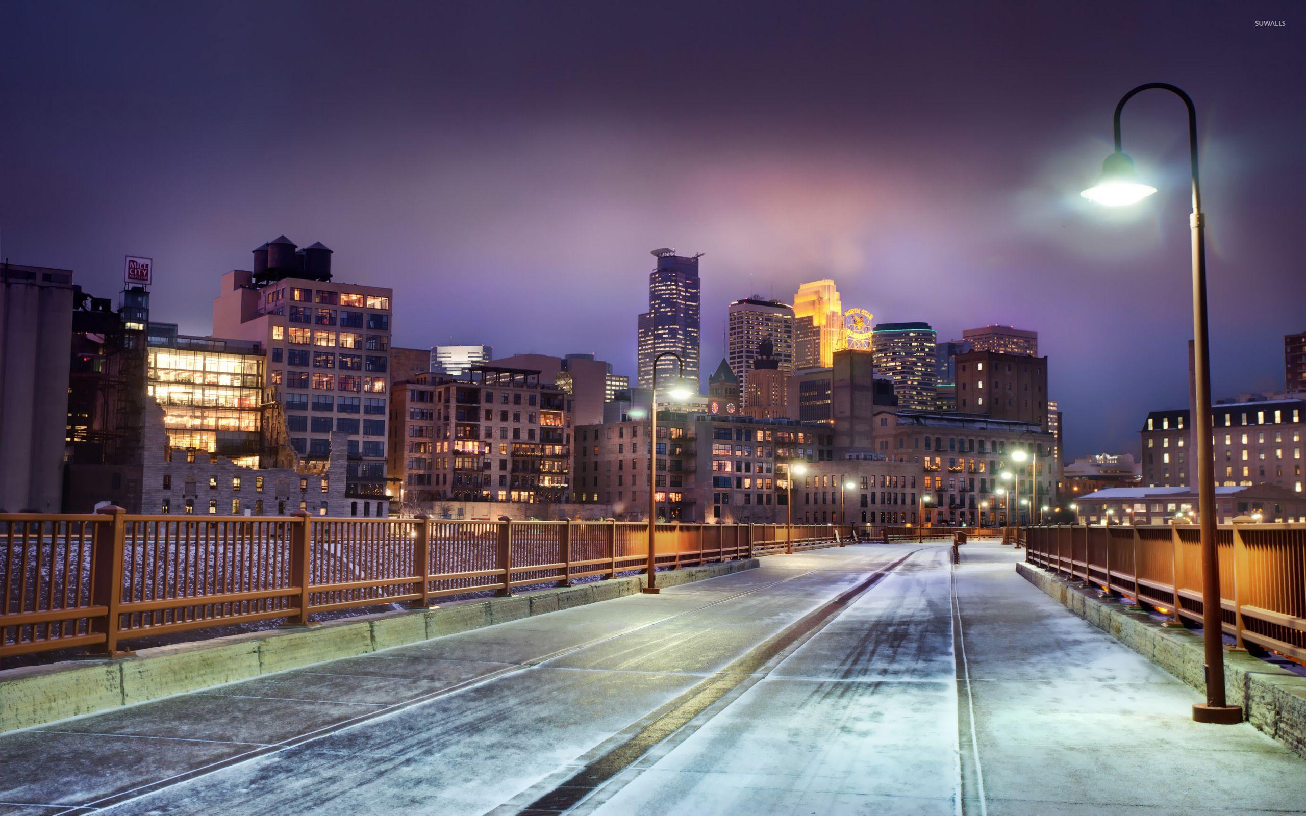 2560x1600 Snowy bridge in Minnesota wallpaper wallpaper