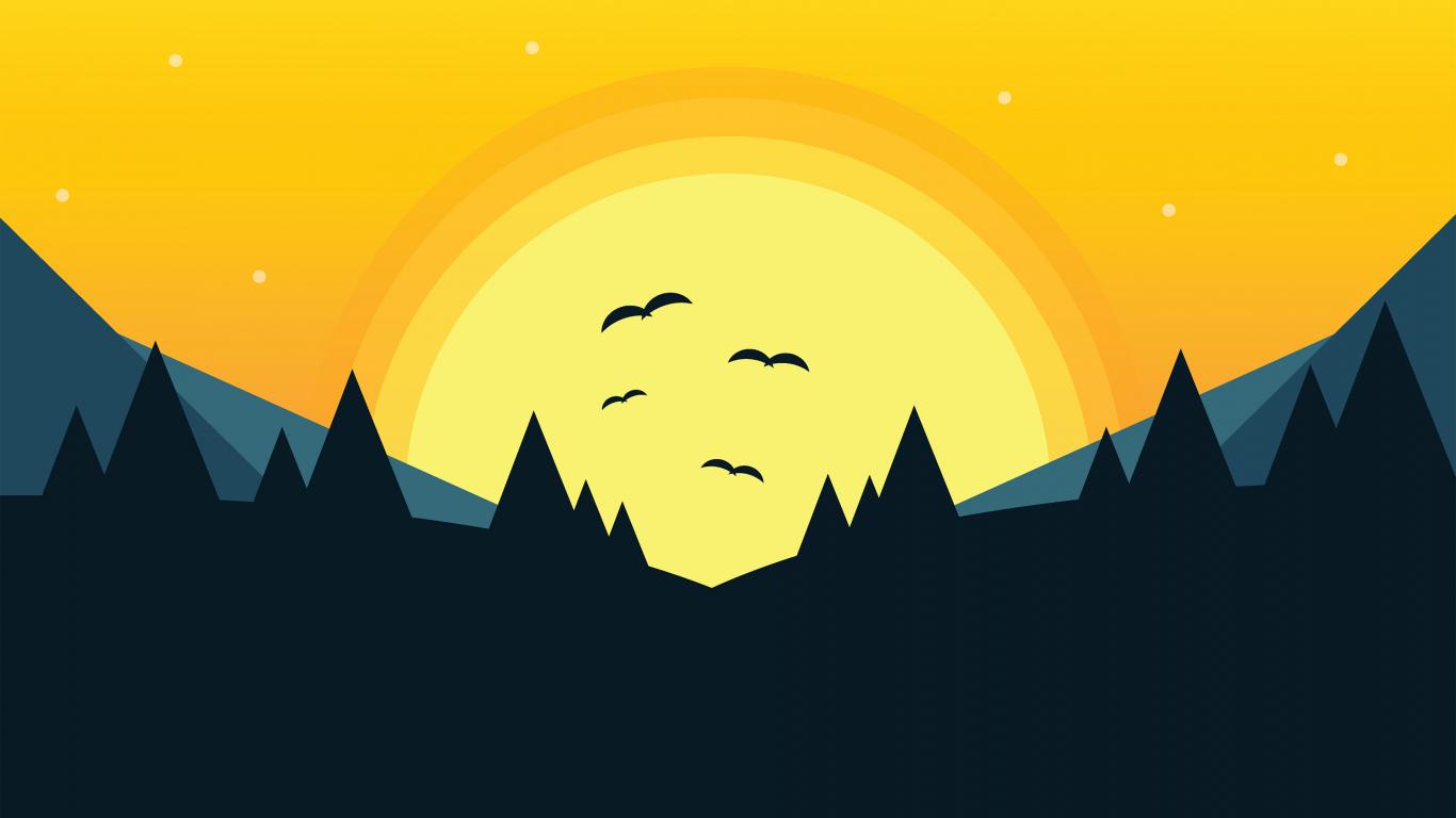 1366x768 Minimal Scenery Forest Sunset Digital Art Wallpaper For Your XFCE Desktop