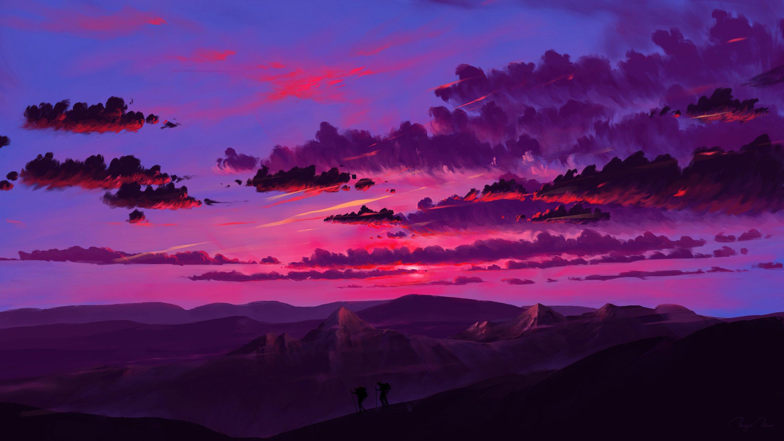 2560x1440 Pink sunset Digital Art Wallpaper 4k Ultra HD
