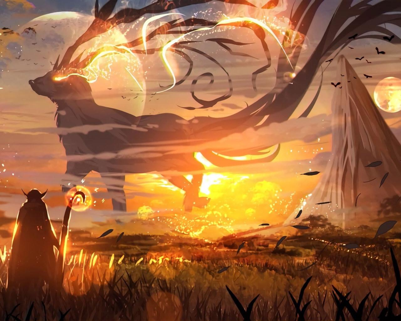 1280x1024 Anime Wallpaper, Fantasy Art, Sunset, Digital Art, Magic, Mountains • Wallpaper For You