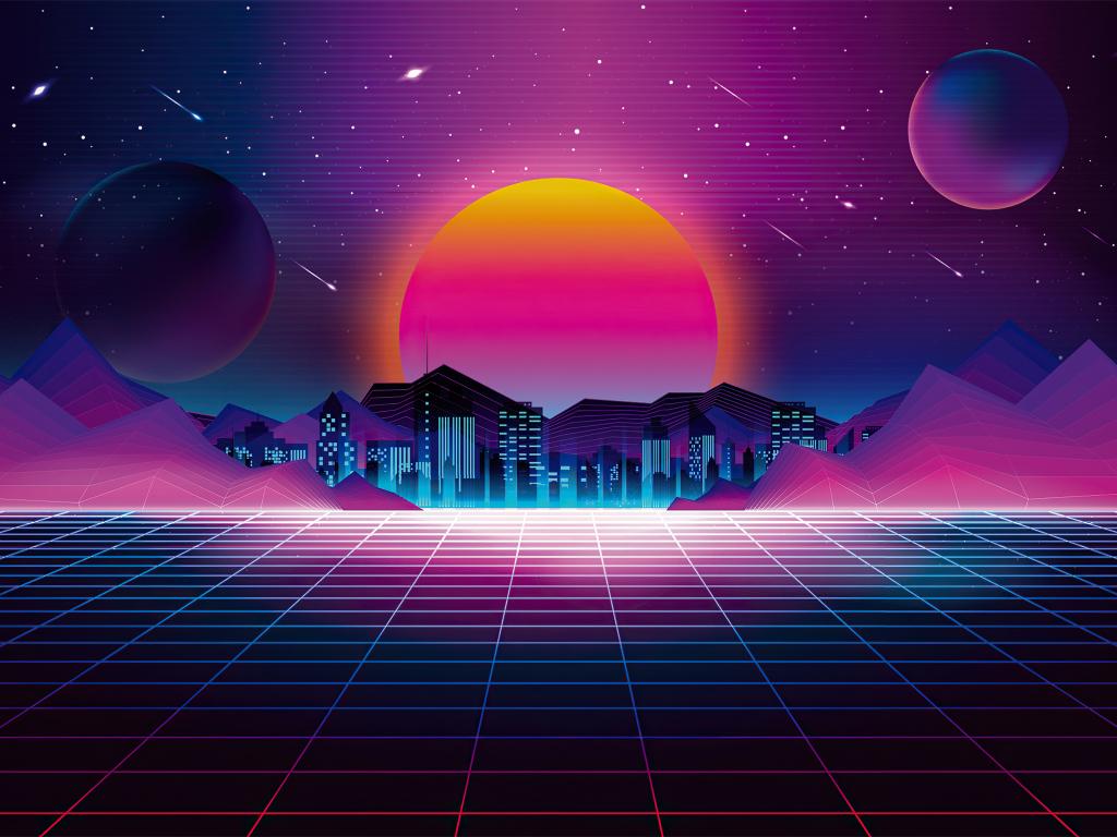1024x768 Retro city, sunset, digital art wallpaper, HD image, picture, background, c6637f