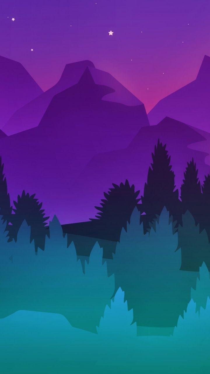 720x1280 Sunset, digital art, mountains and forest, 720x1280 wallpaper. Mkbhd wallpaper, Anime wallpaper, Minimal art painting