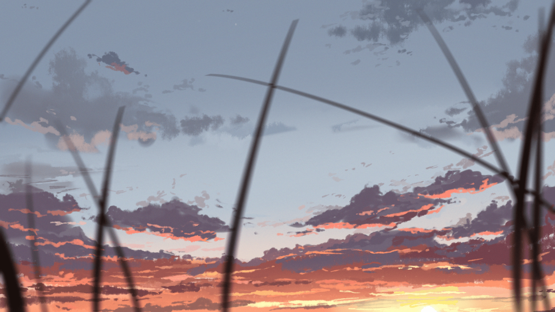 1920x1080 Arttssam Sunset Digital Art Clouds Anime Wallpaper:1920x1080