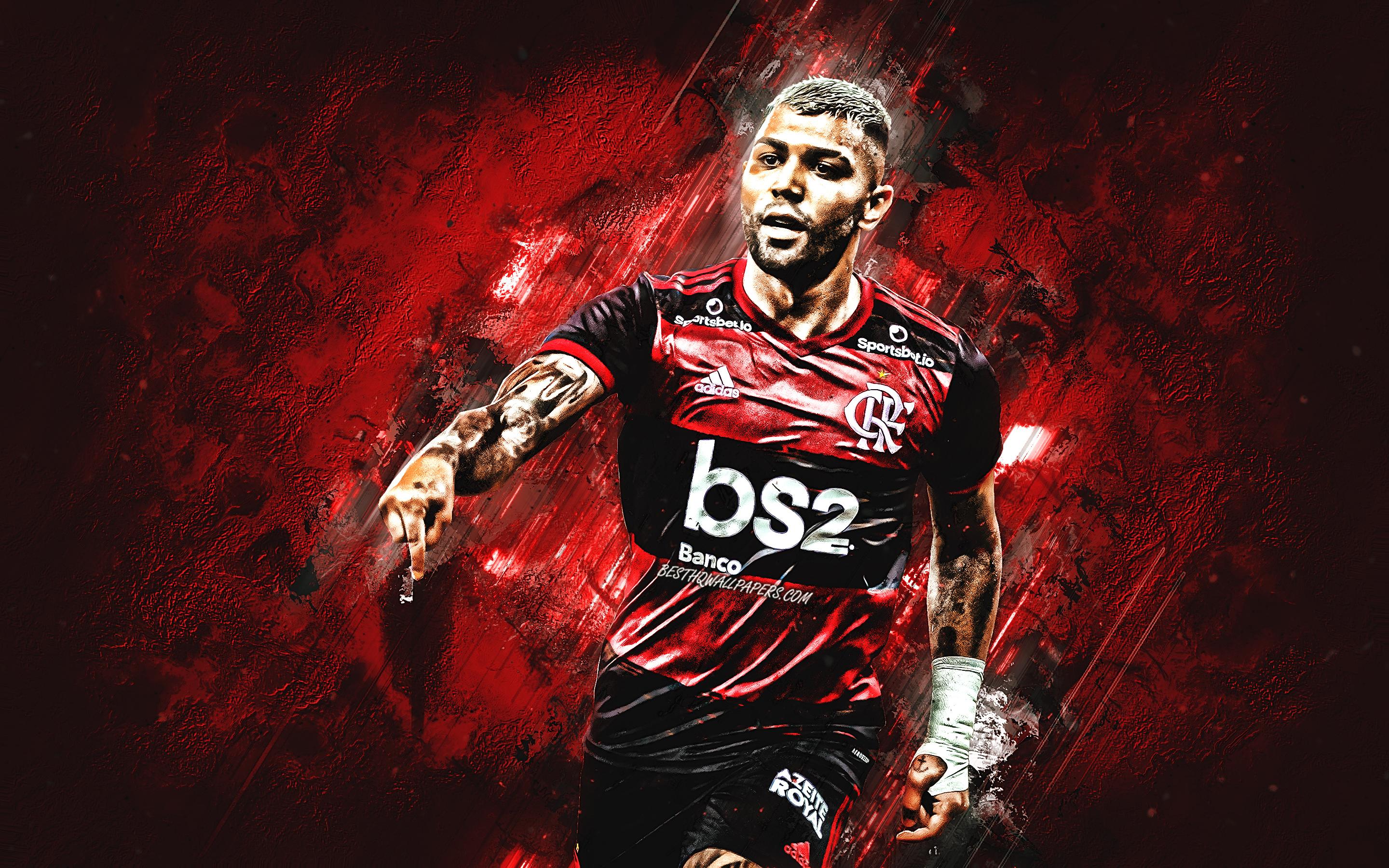 2880x1800 Download wallpaper Gabriel Barbosa, Gabigol, portrait, brazilian soccer player, Flamengo, red stone background, football, Clube de Regatas do Flamengo for desktop with resolution 2880x1800. High Quality HD picture wallpaper