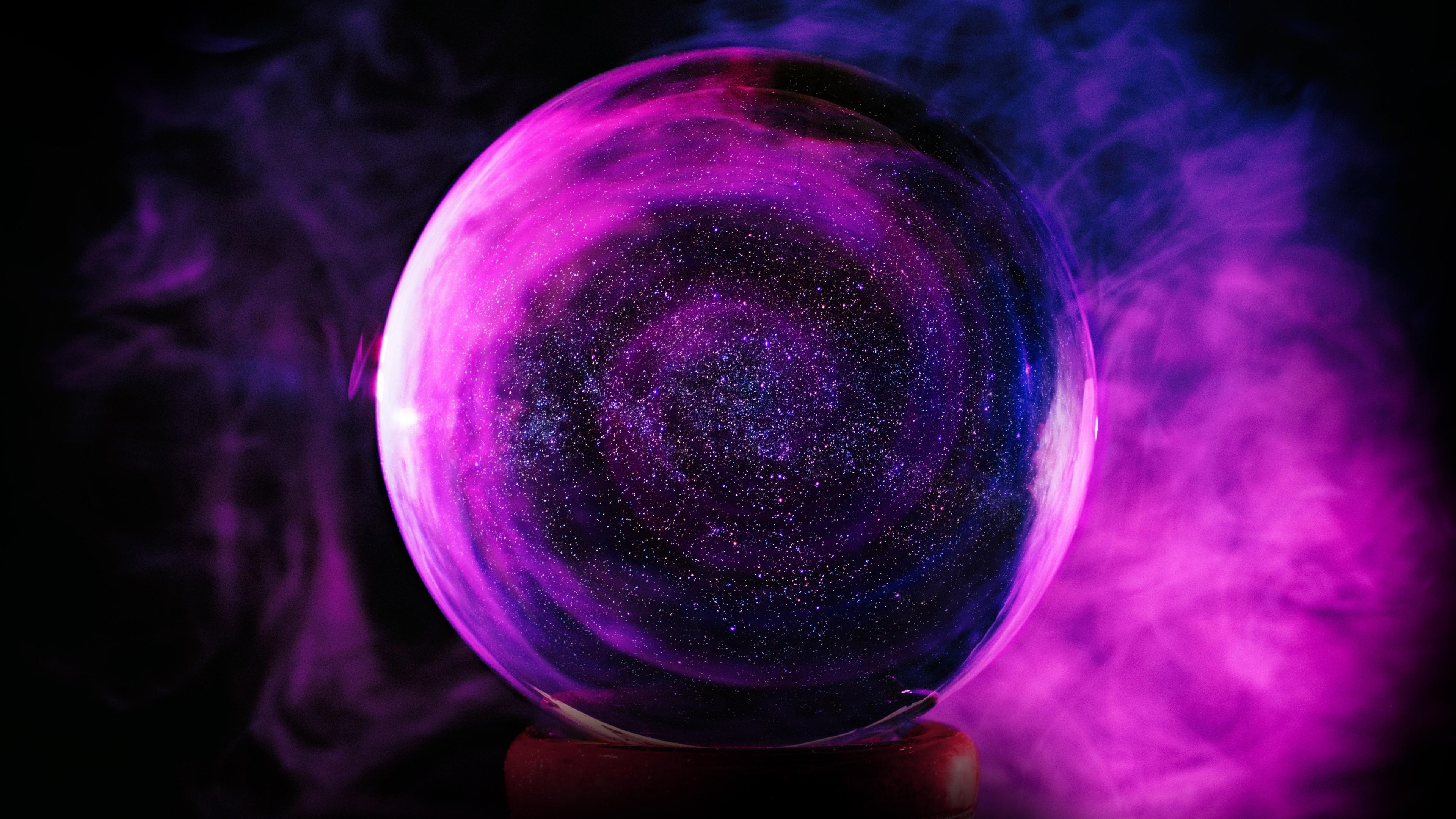 3840x2160 Neon Ball, Stars, Galaxy, Purple Neon Wallpaper HD