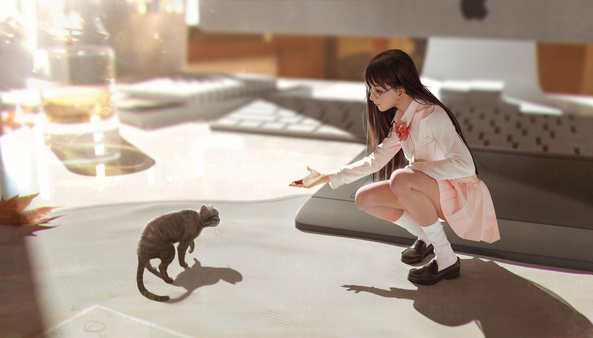 1920x1095 Anime Girl Cat, HD Anime, 4k Wallpaper, Image, Background, Photo and Picture