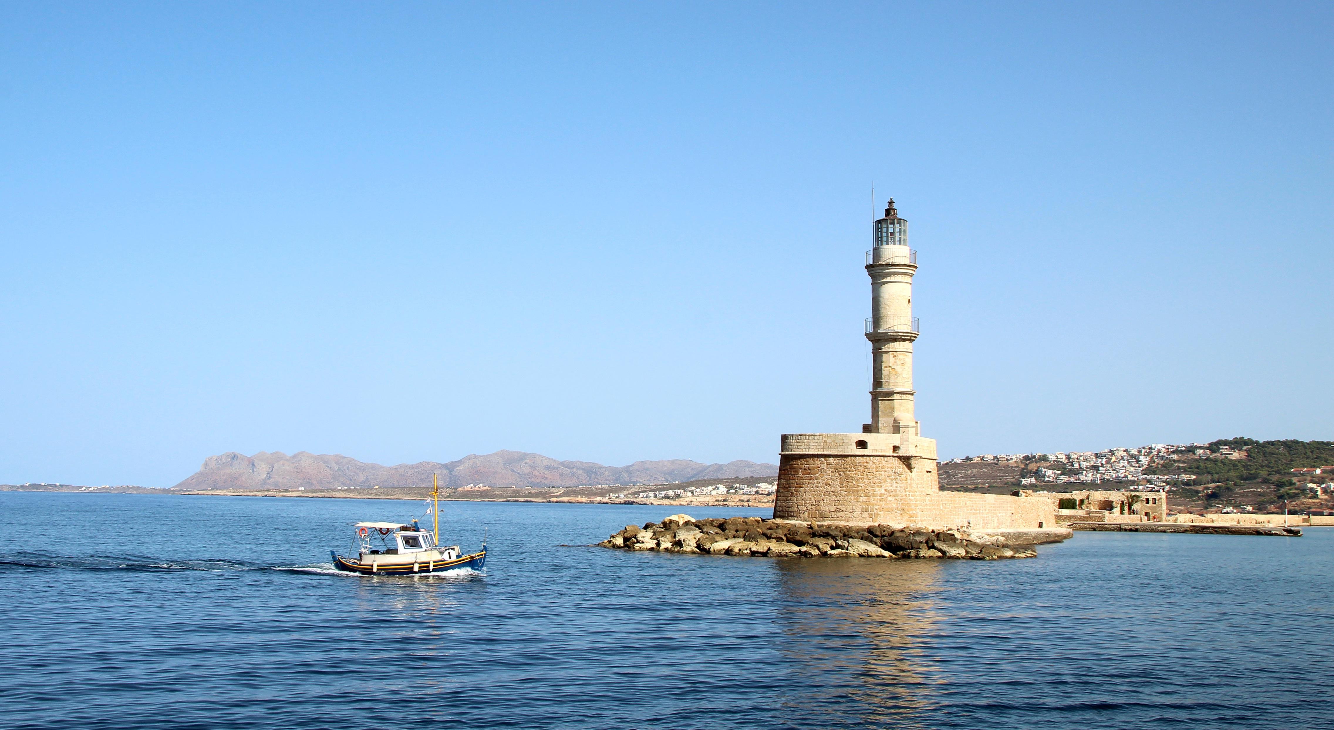 4545x2490 Wallpaper Greece Crete, Chania Sea Nature Lighthouses 4545x2490