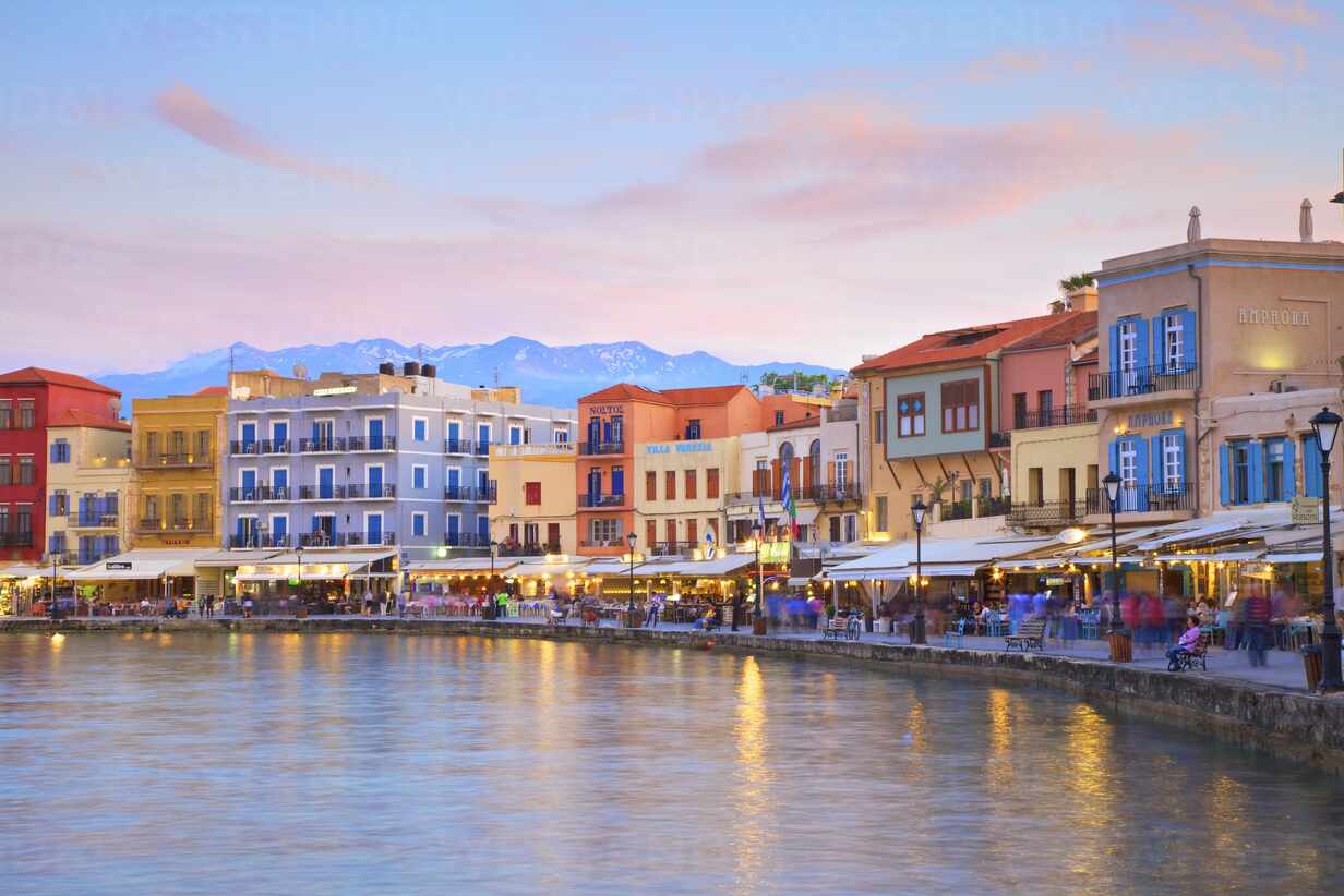 1232x822 The Venetian Harbour at dusk, Chania, Crete, Greek Islands, Greece, Europe