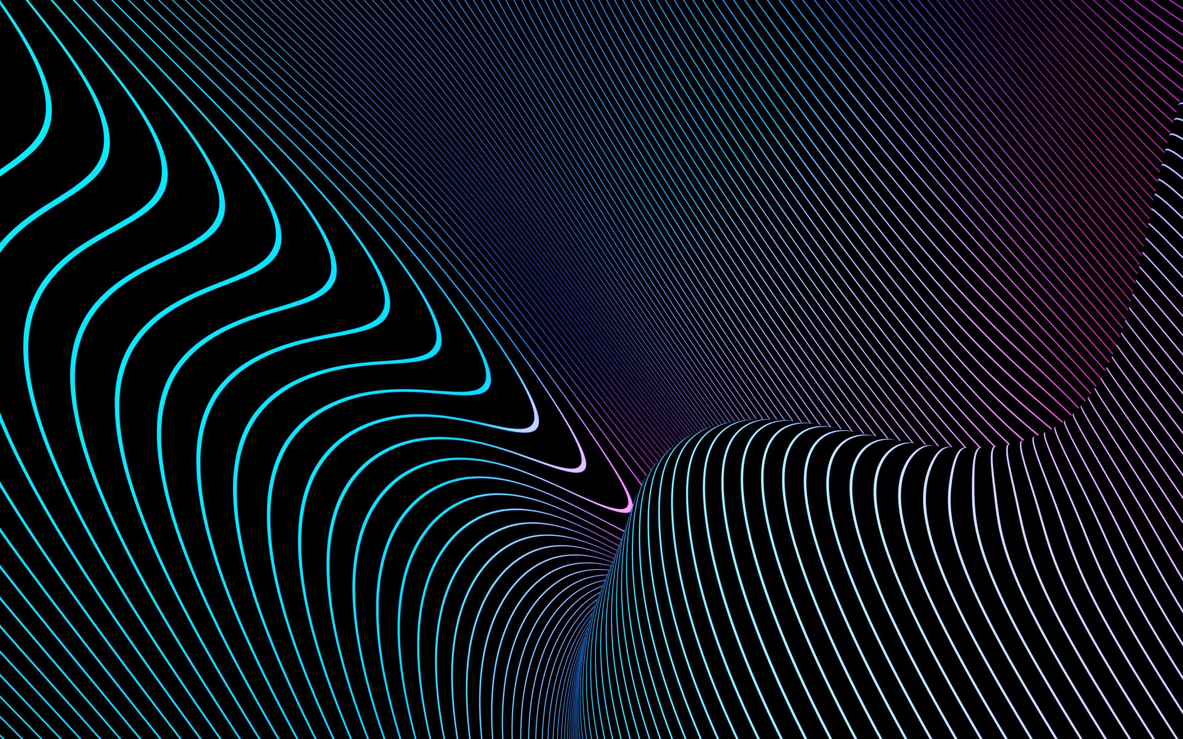 3840x2400 Download 3840x2400 wallpaper curves, lines, neon dark, wrap, 4k