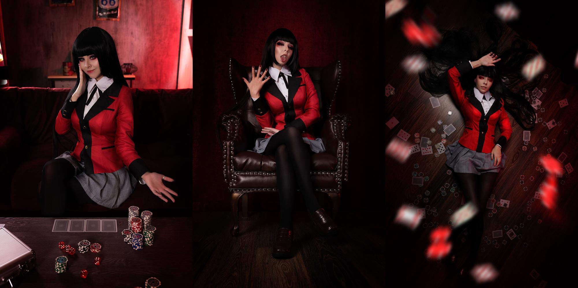 2001x1000 Women Indoors Jabami Yumeko Poker Painted Nails Women Cosplay Model Helly Von Valentine Collage Looking At Viewer Long Hair Kakegurui Black