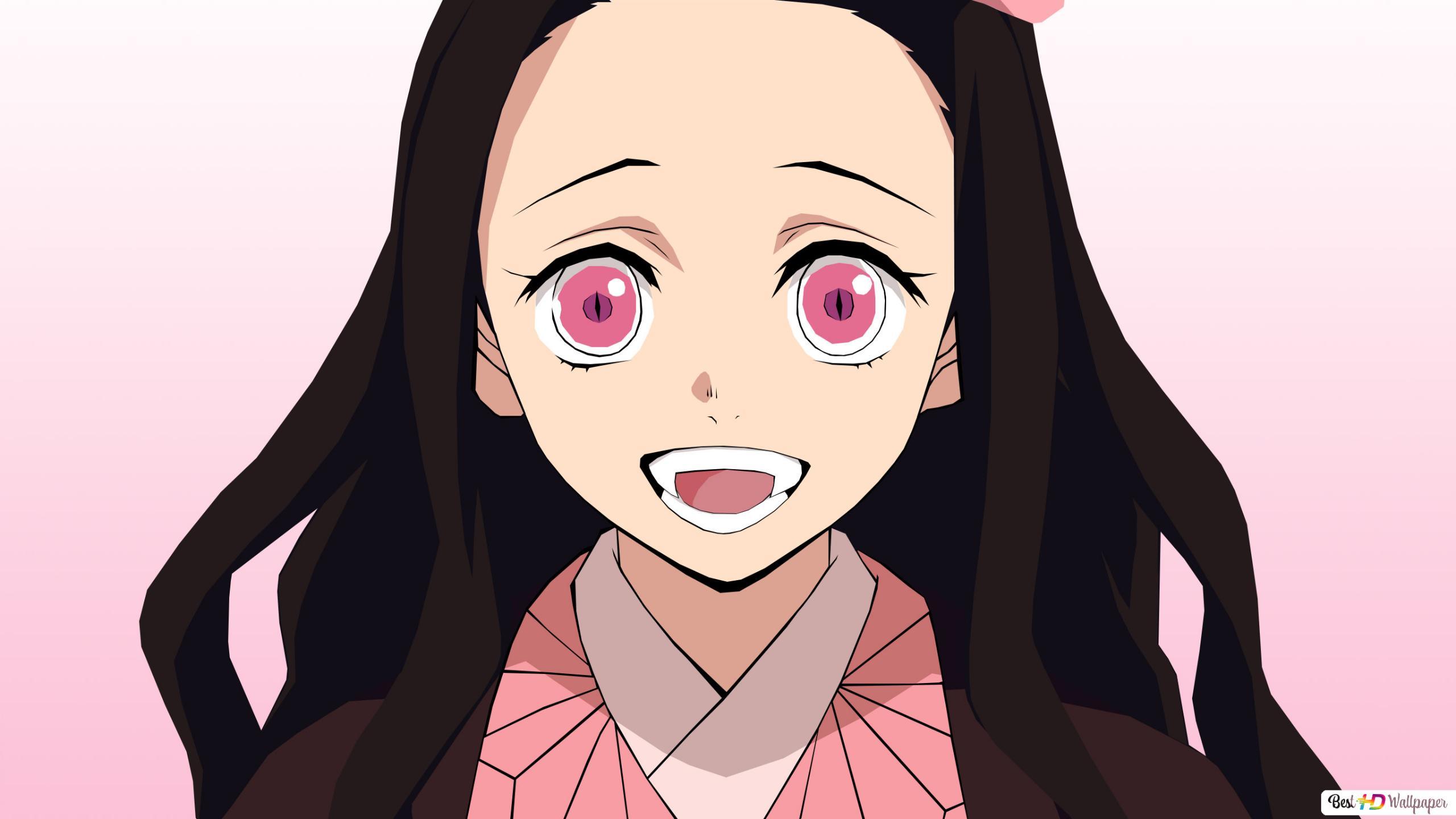 2560x1440 Demon Nezuko smiling without bamboo muzzle HD wallpaper download