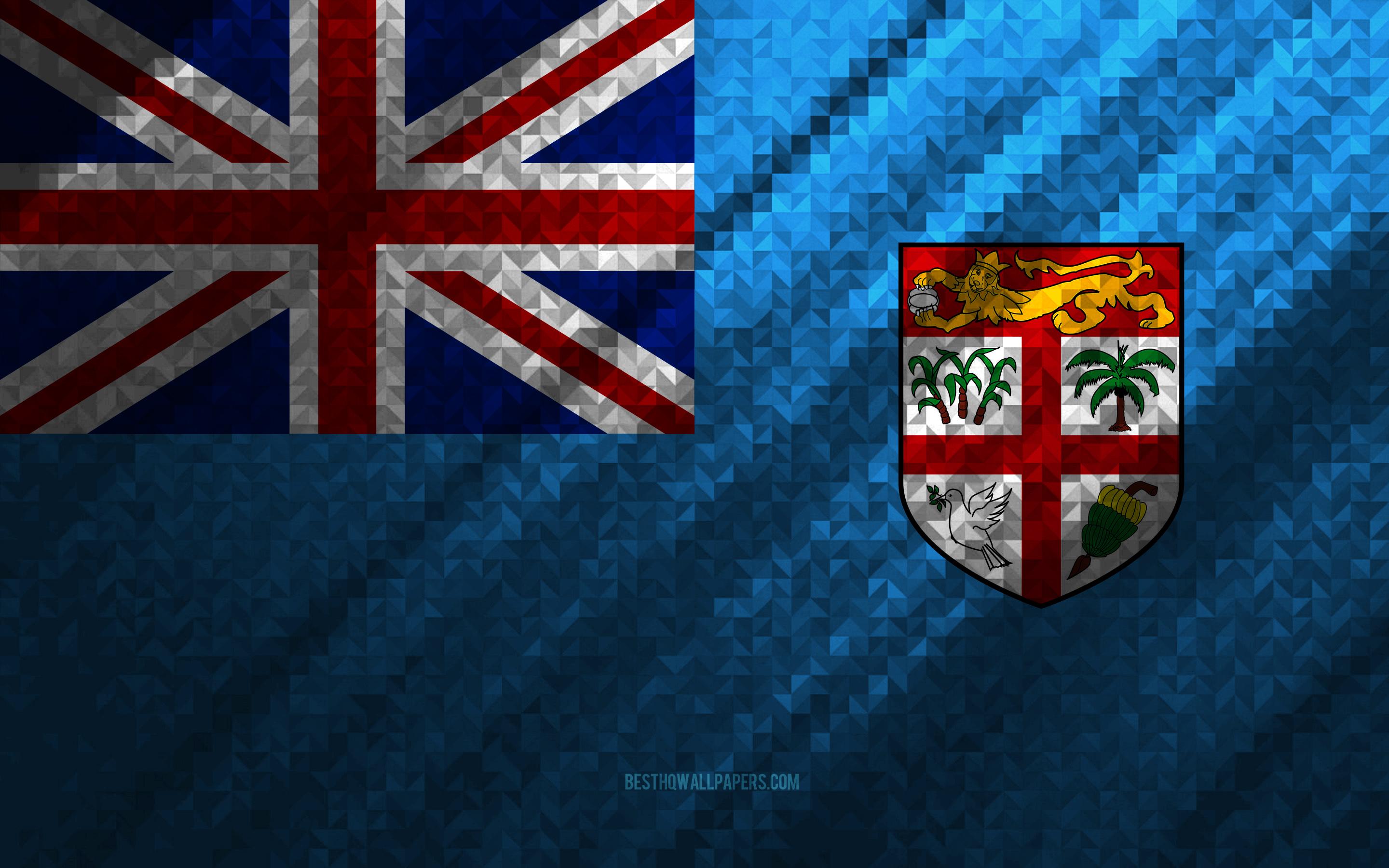 2880x1800 Download wallpaper Flag of Fiji, multicolored abstraction, Fiji mosaic flag, Fiji, mosaic art, Fiji flag for desktop with resolution 2880x1800. High Quality HD picture wallpaper