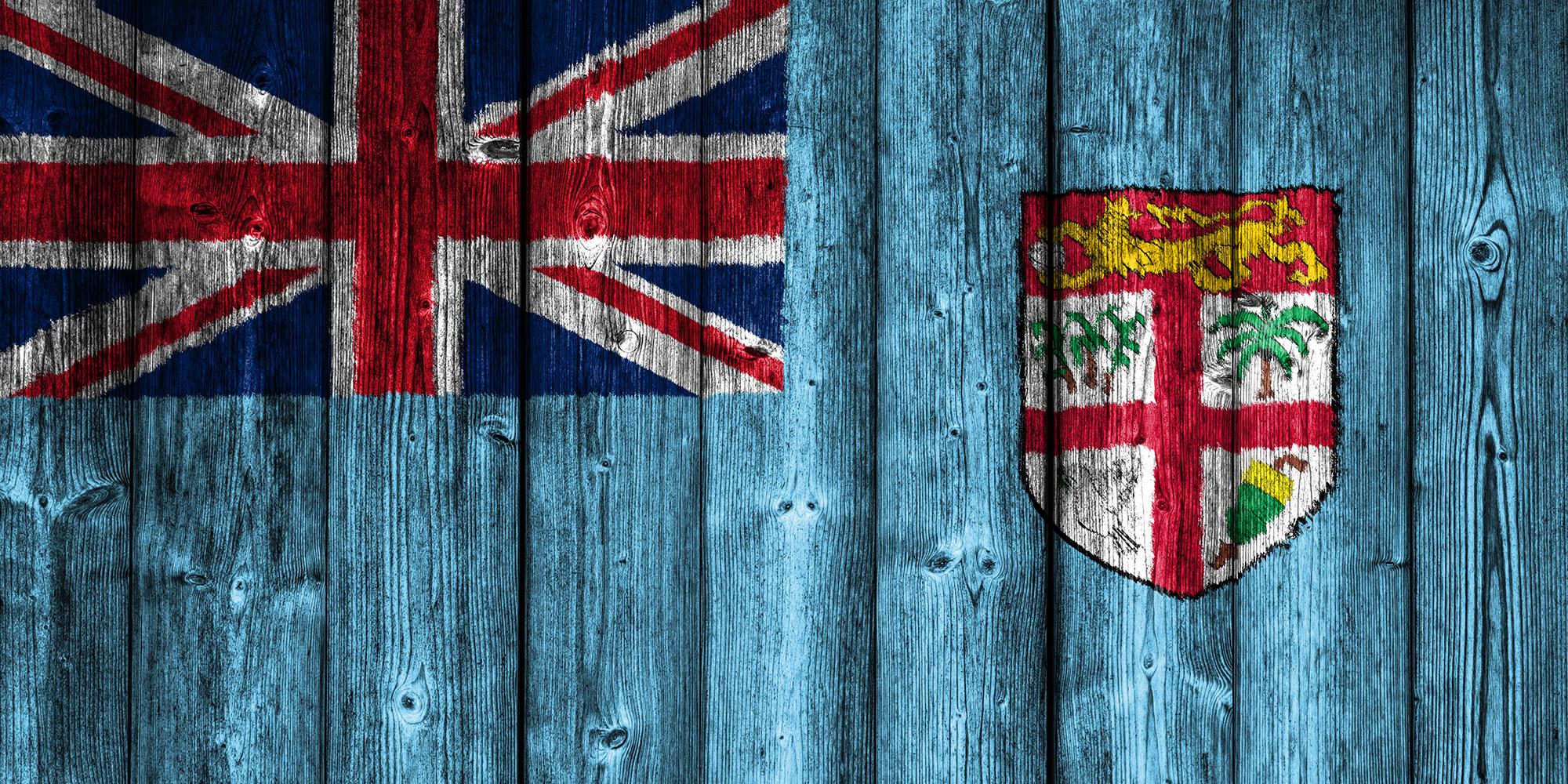 2000x1000 Flag of the Fiji Islands on wood