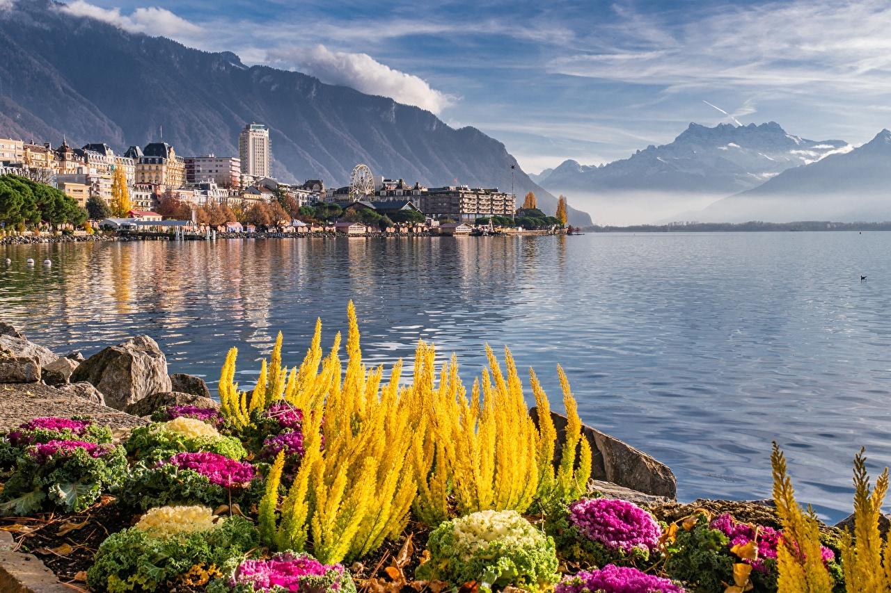 1280x853 Picture Switzerland Montreux, lake Geneva Nature Mountains Lake
