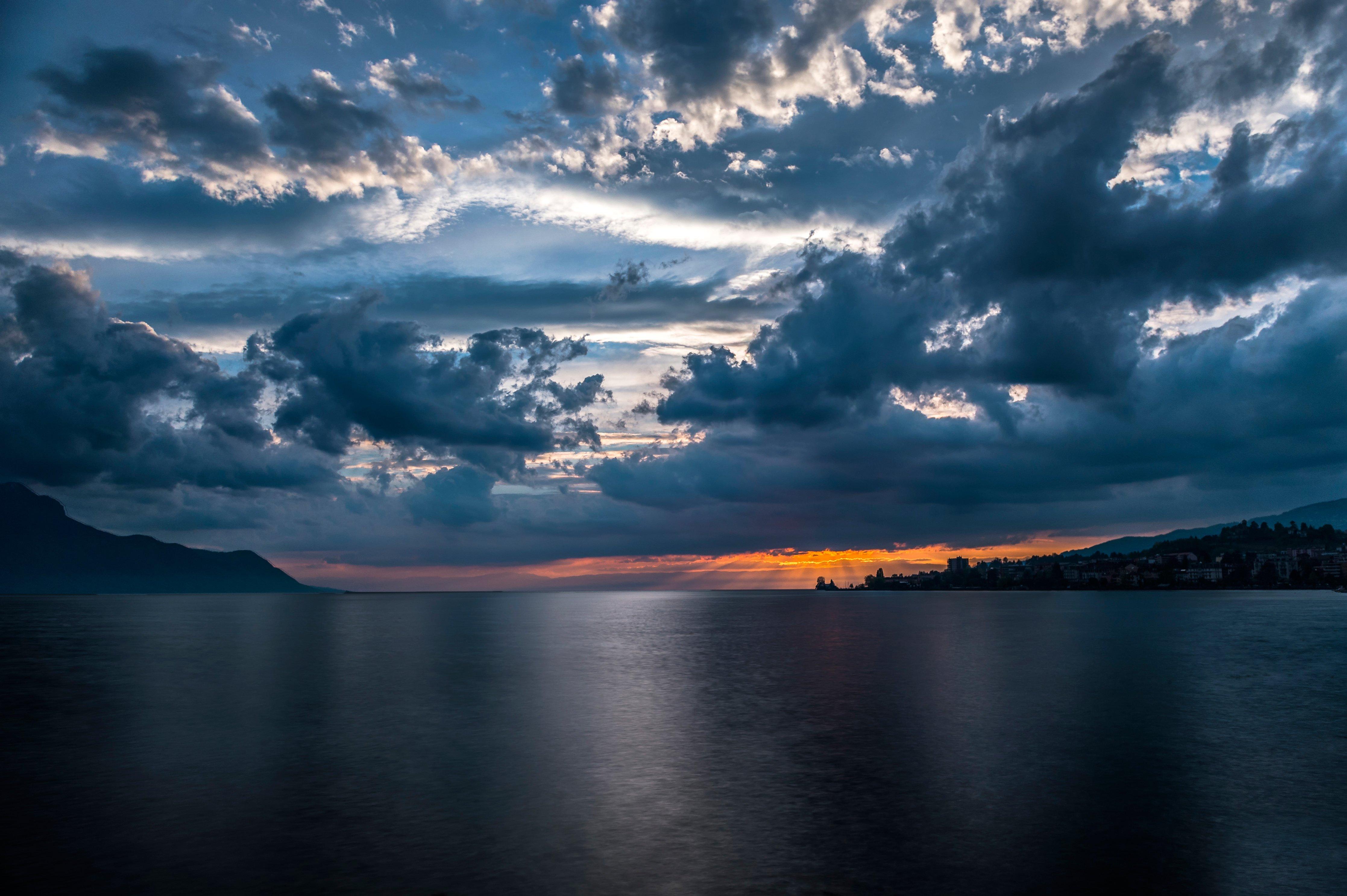 4469x2974 lake, Geneva, Switzerland, The, City, Of, Montreux, Sky, Clouds, Sunset, Sunrise Wallpaper HD / Desktop and Mobile Background
