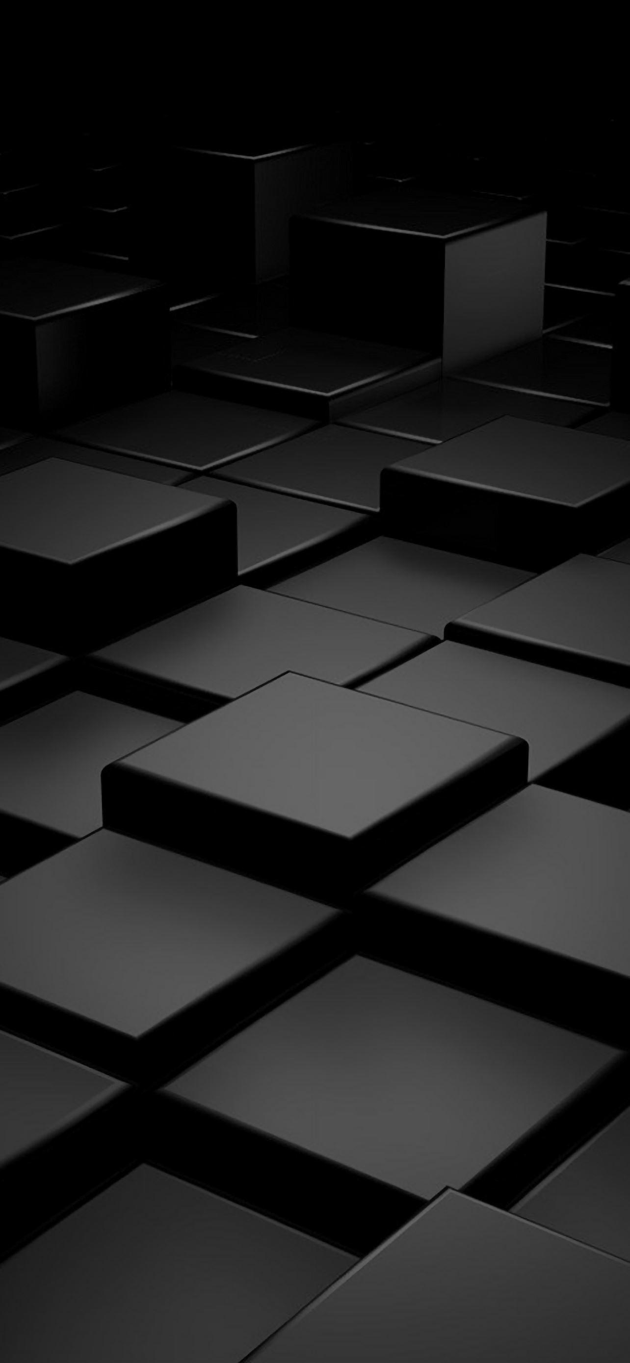 1284x2778 Black 3D Blocks iPhone Wallpaper Free Download