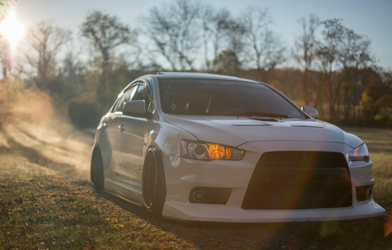 1332x850 Wallpaper forest, white, summer, the sun, the reflection, Mitsubishi Evo X image for desktop, section mitsubishi