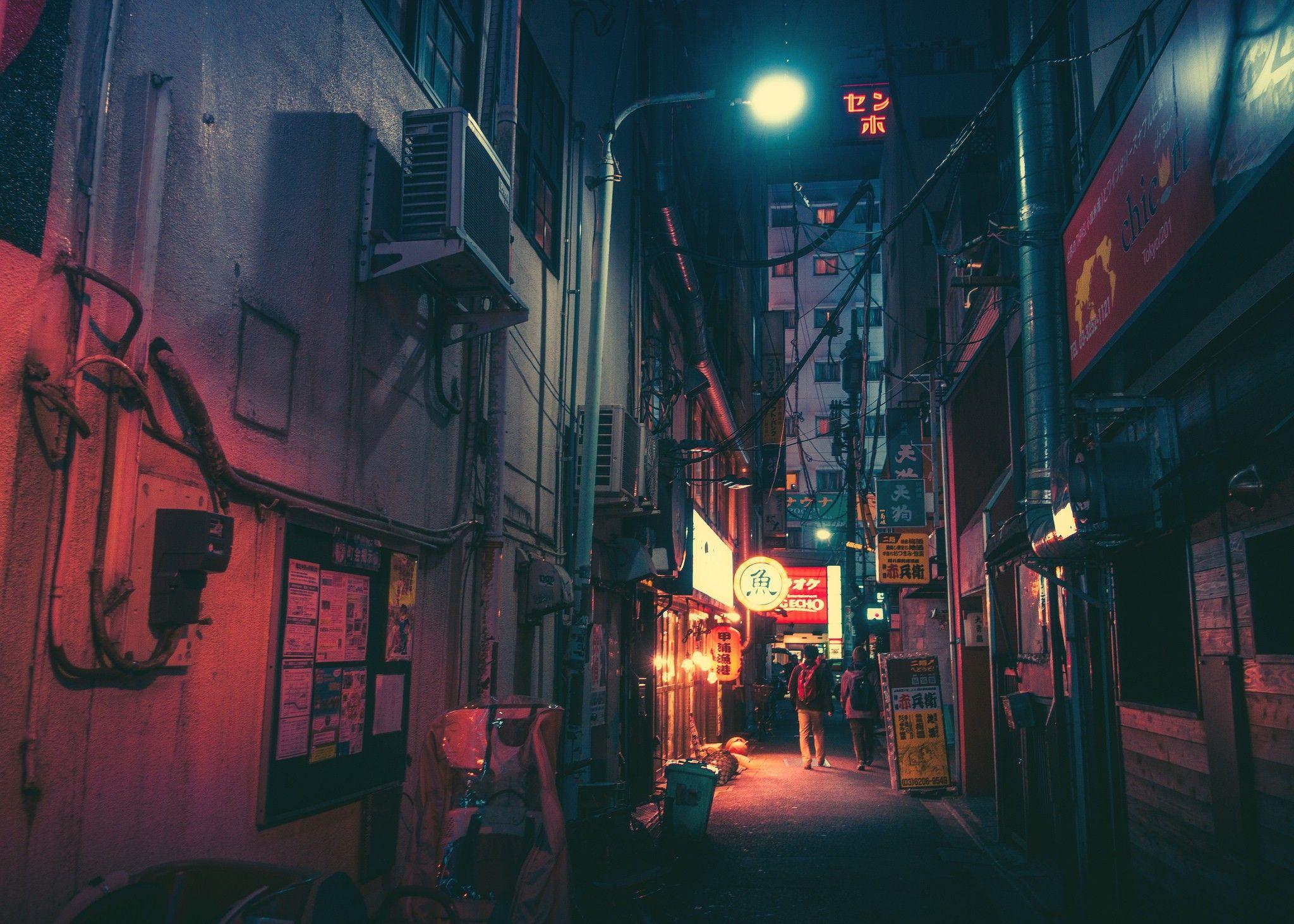 The Narrow Alley Is Lit Up At Night With Signs Background, Akihabara,  Tokyo, Back Alley Between Buildings Background Image And Wallpaper for Free  Download
