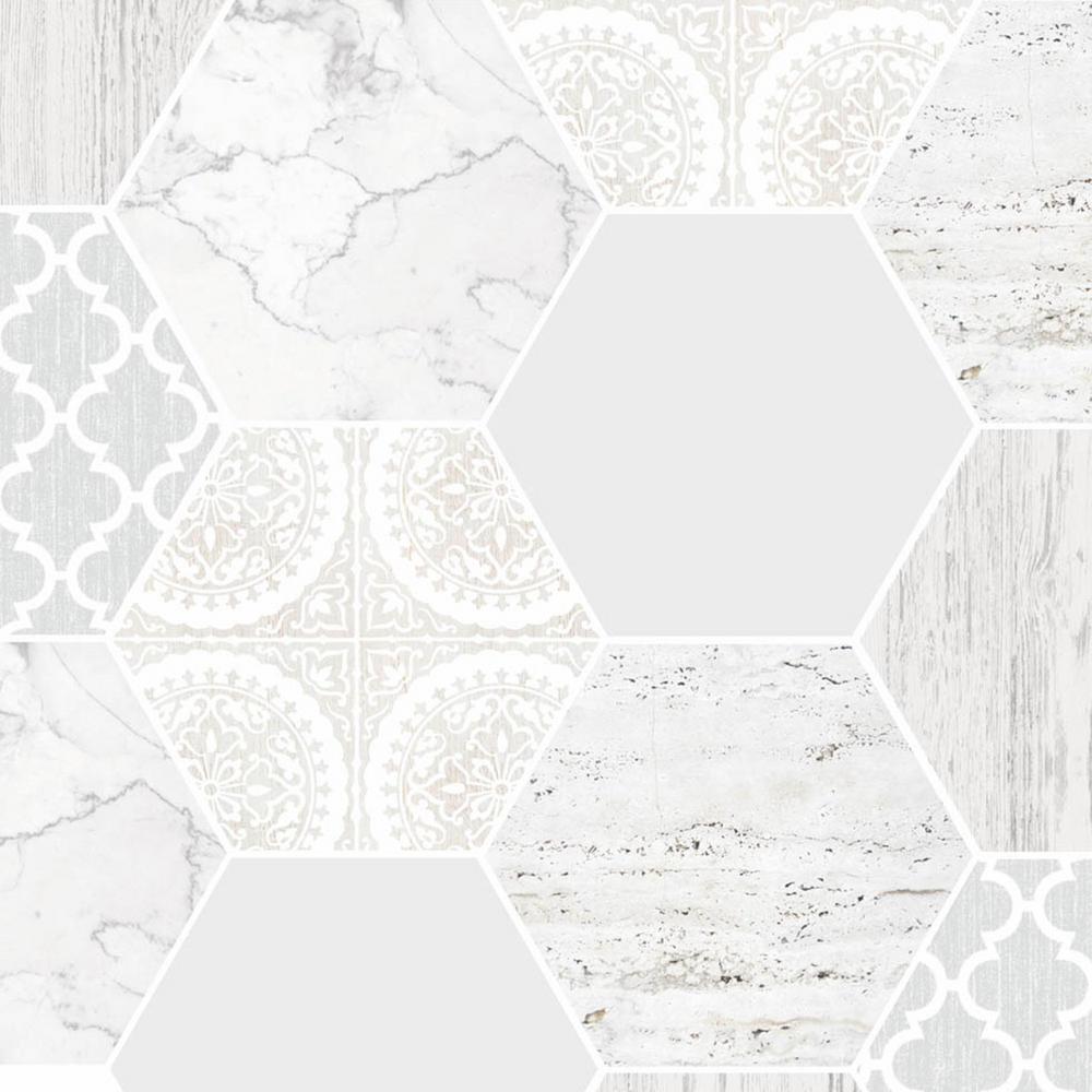 1000x1000 Graham & Brown Hexagonal Marble Gray and White Removable Wallpaper