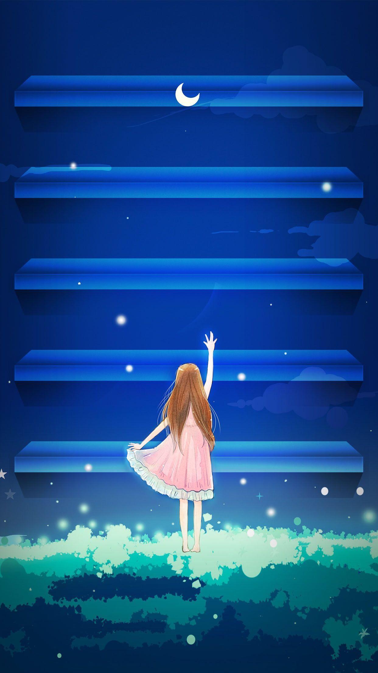 1242x2208 ↑↑TAP AND GET THE FREE APP! Shelves Anime Girl Blue Beautiful