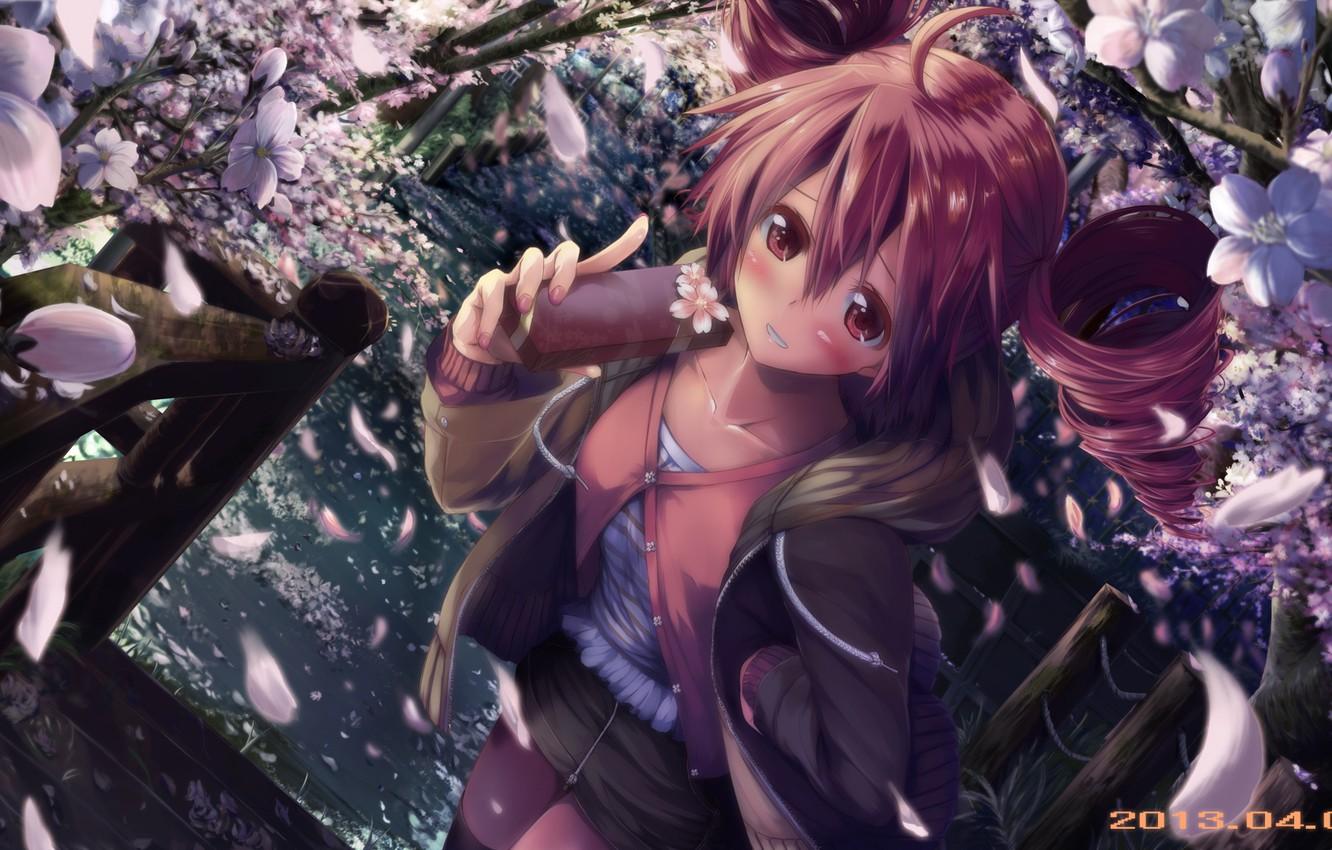 1332x850 Wallpaper look, girl, Sakura, ladder, art, embarrassment, daidou, utau, kasane teto image for desktop, section сёдзё