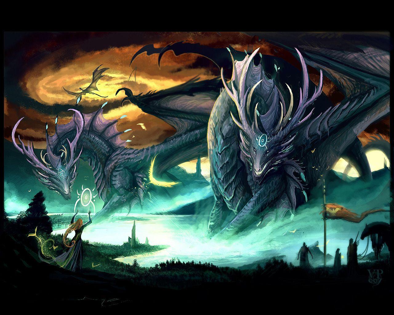 1280x1024 Dragon with Witch