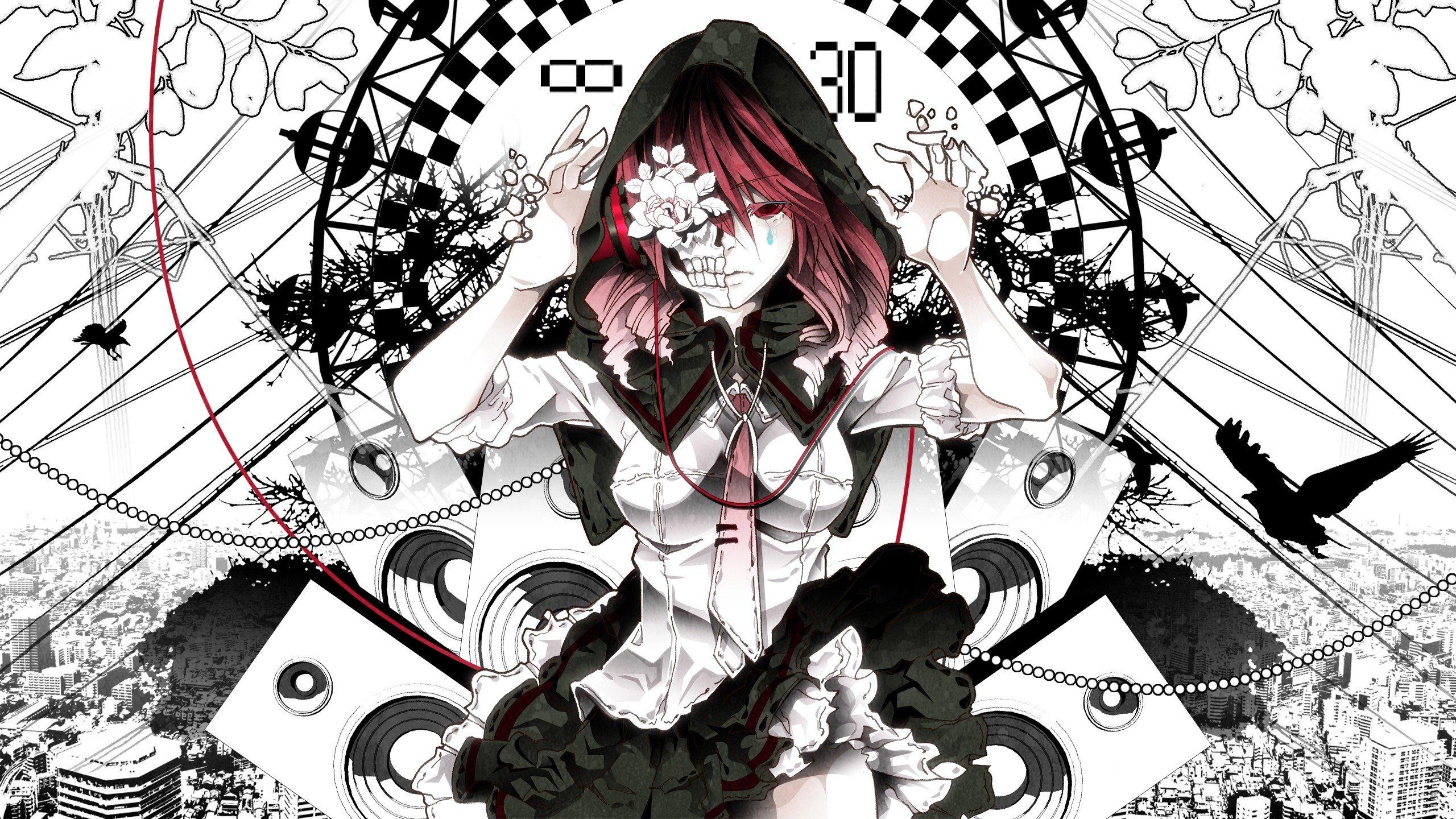 2560x1440 black, And, White, Death, Uniforms, Flowers, Redheads, Kasane, Teto, Utau Wallpaper HD / Desktop and Mobile Background