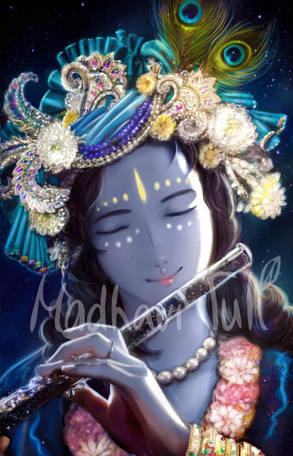 964x1500 Shri Krishna, Radha Krishna, Flute Play