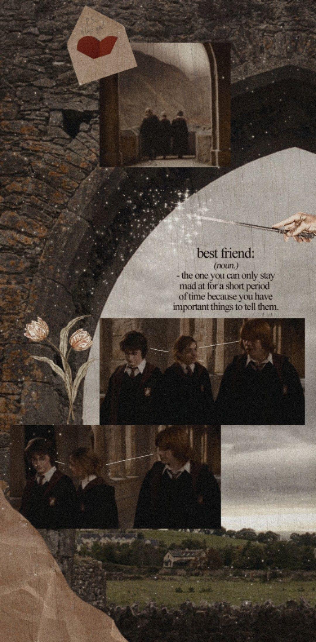 1080x2193 golden trio aesthetic wallpaper. Harry potter wallpaper, Harry potter background, Harry potter actors