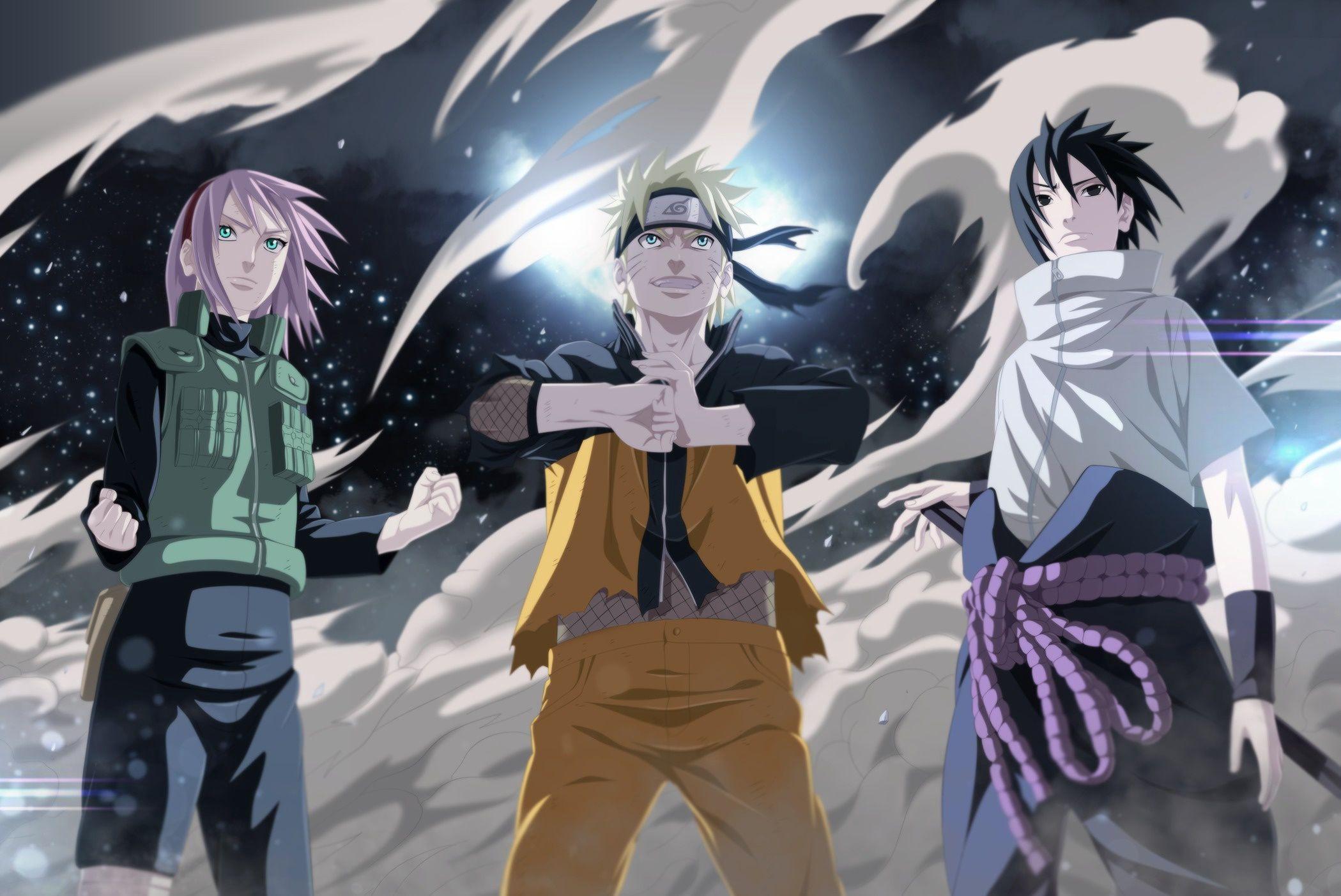 2099x1403 Sakura, Naruto and Sasuke (Night version)