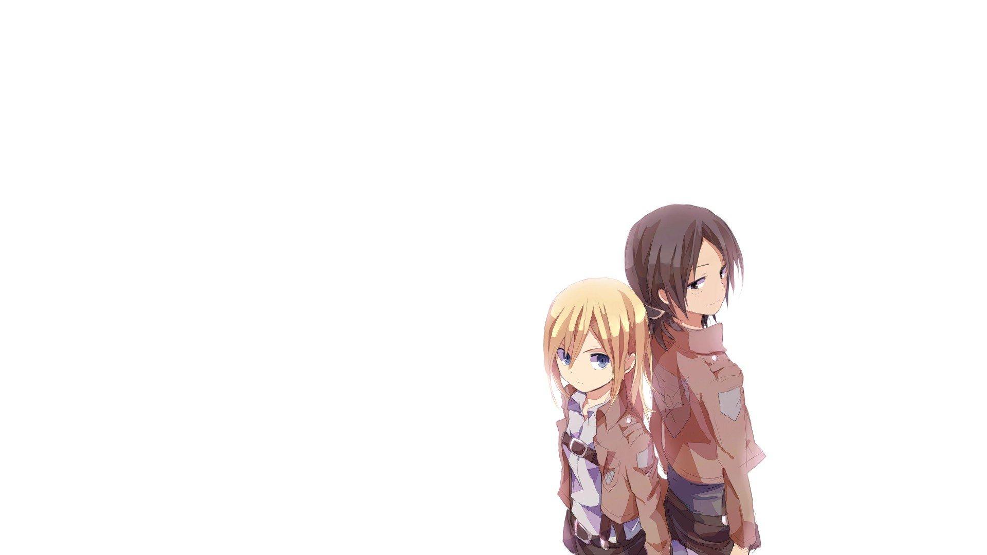 1920x1080 Anime simple background white background Shingeki no Kyojin Christa Renz Ymir (Shingeki no Kyojin) wallpaperx1080