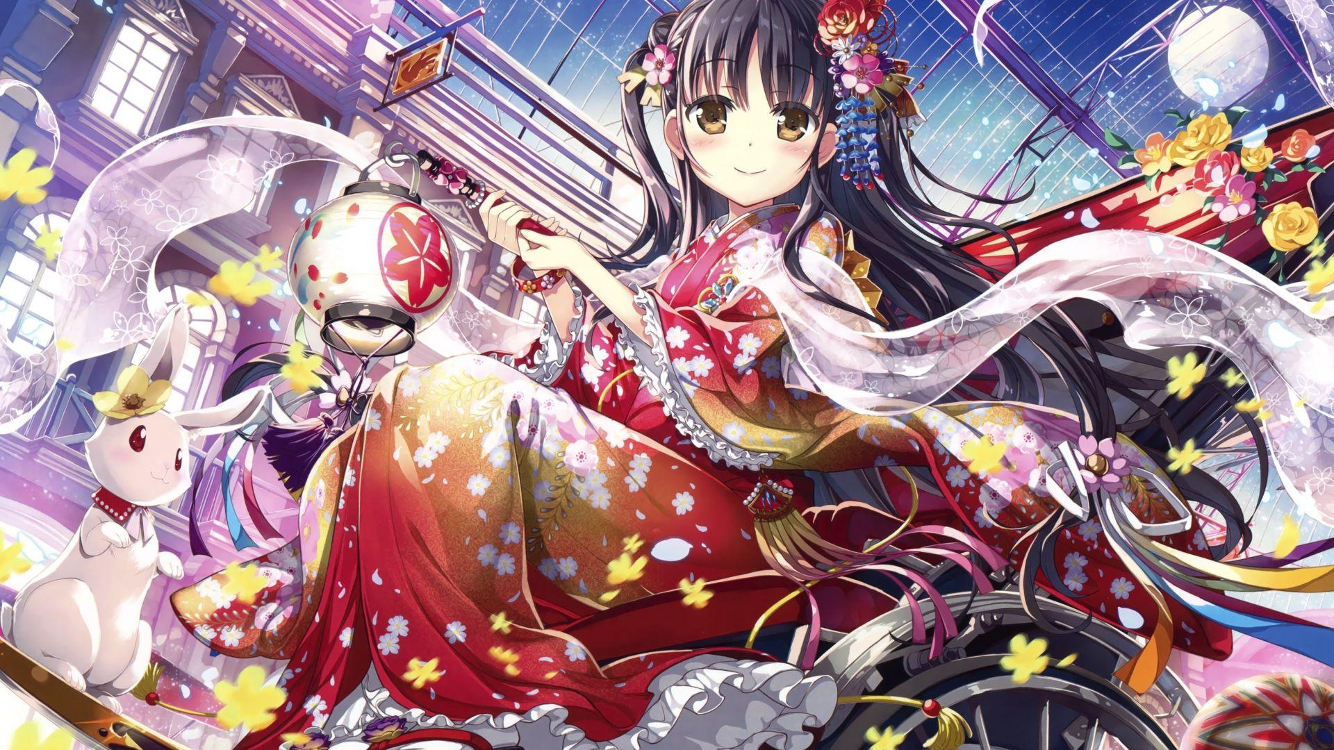 1920x1080 Traditional dress, festival, lantern, anime girl, original wallpaper, HD image, picture, background, 848f70