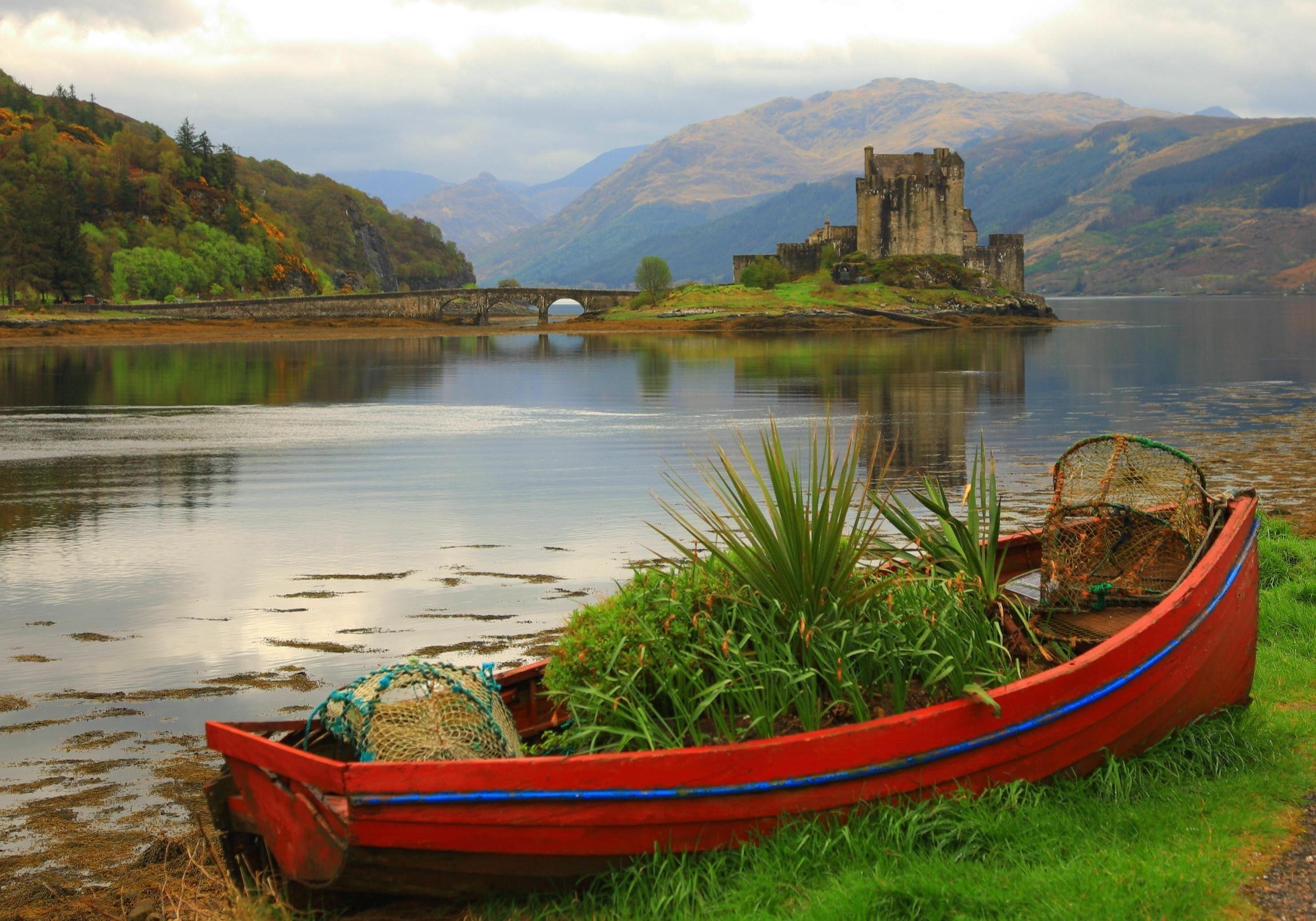 2961x2074 Mountains landscapes castles ruins boats scotland lakes wallpaper
