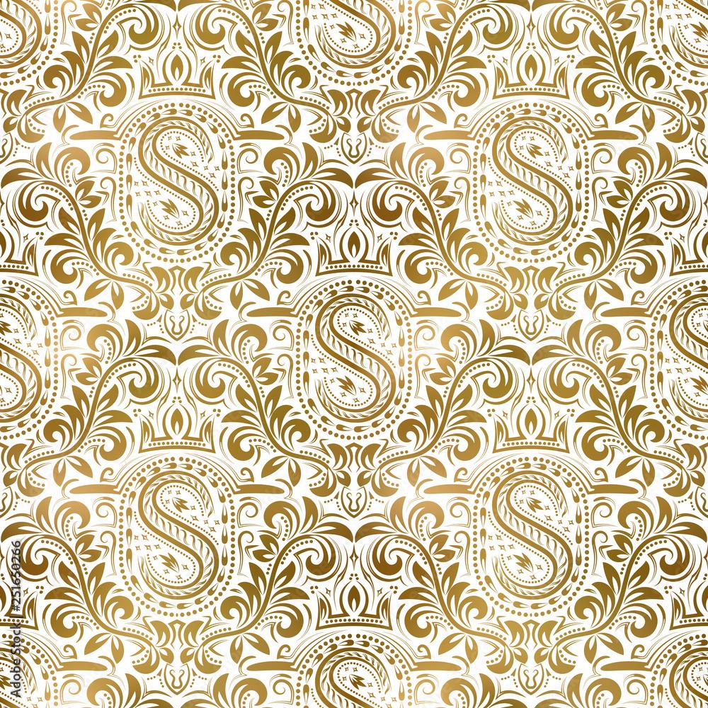 1000x1000 Golden white vintage seamless pattern. Gold royal classic baroque wallpaper. Victorian background ornament. Stock Vector