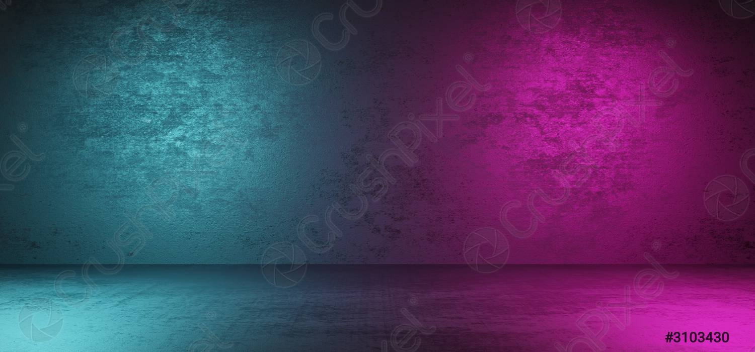 1500x700 Empty dark room with wall and floor and cyberpunk neon
