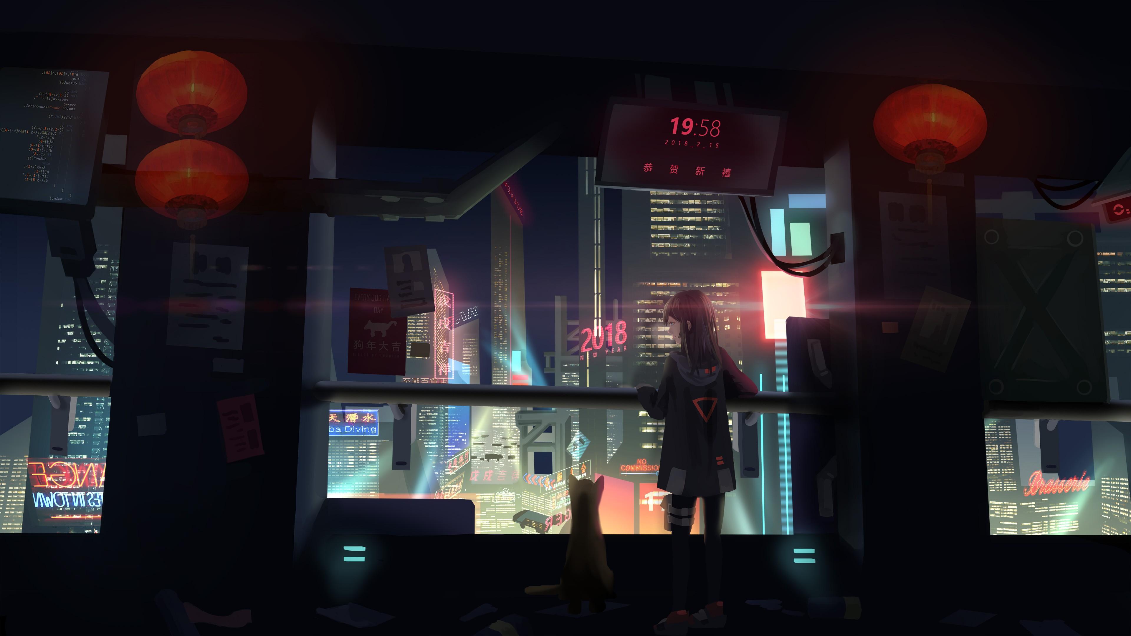 3840x2160 Wallpaper Cyberpunk, Girl, 4K, Art