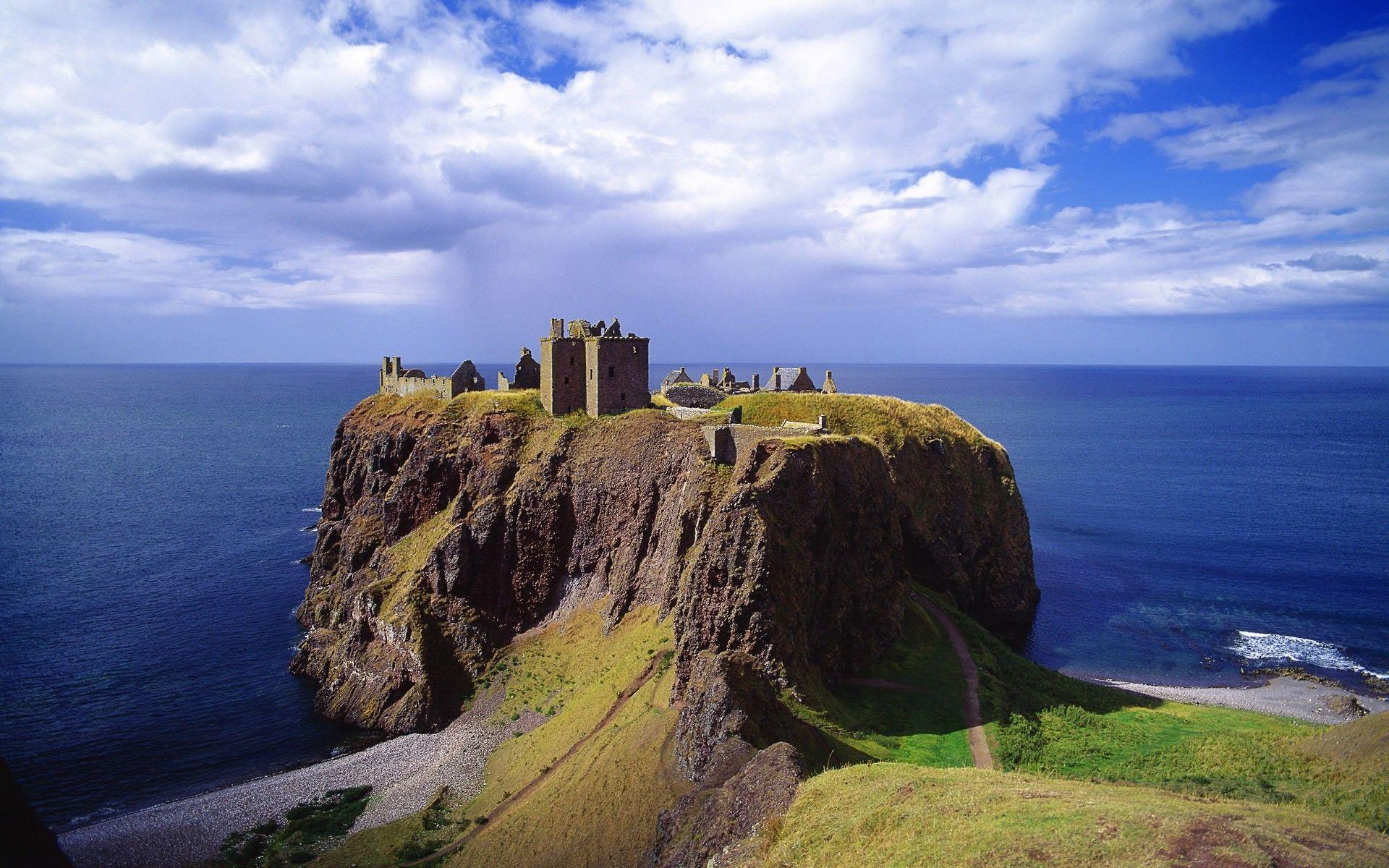 1920x1200 nature beach castle scotland clouds cliff coast uk ruin wallpaper