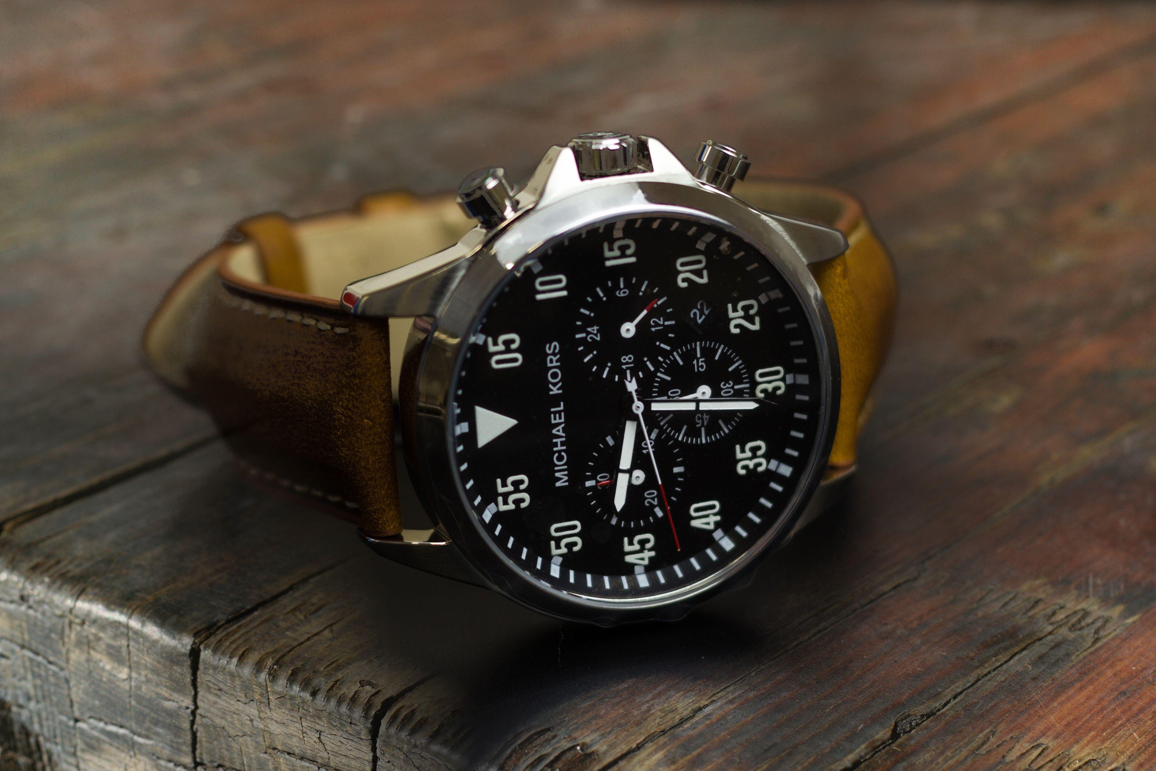 3877x2585 brown leather strap black chronograph watch free image
