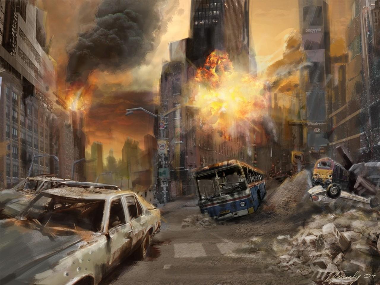 1280x960 Destroyed City On Fire Background