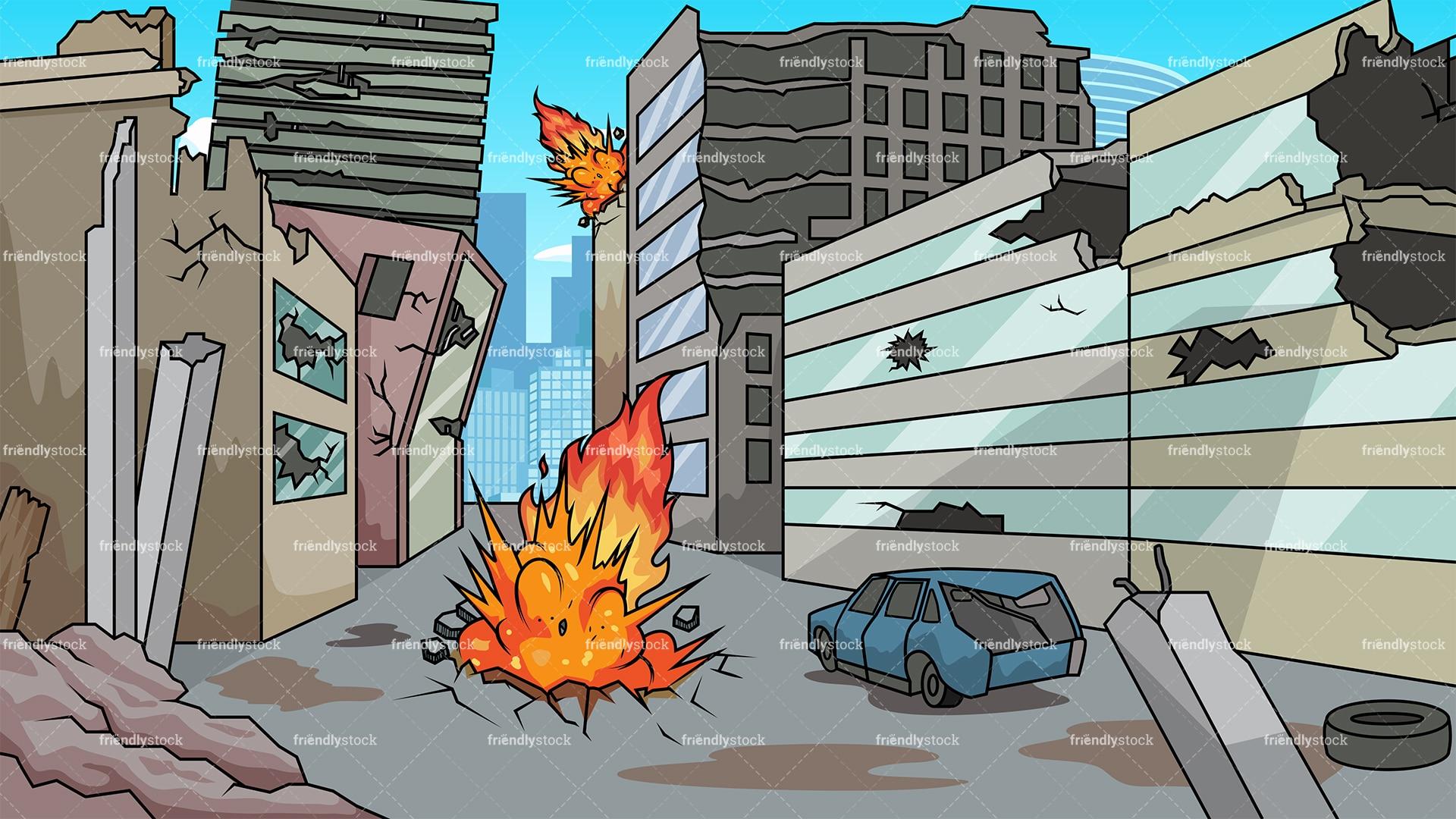 1920x1080 City Under Attack Background Cartoon Clipart Vector